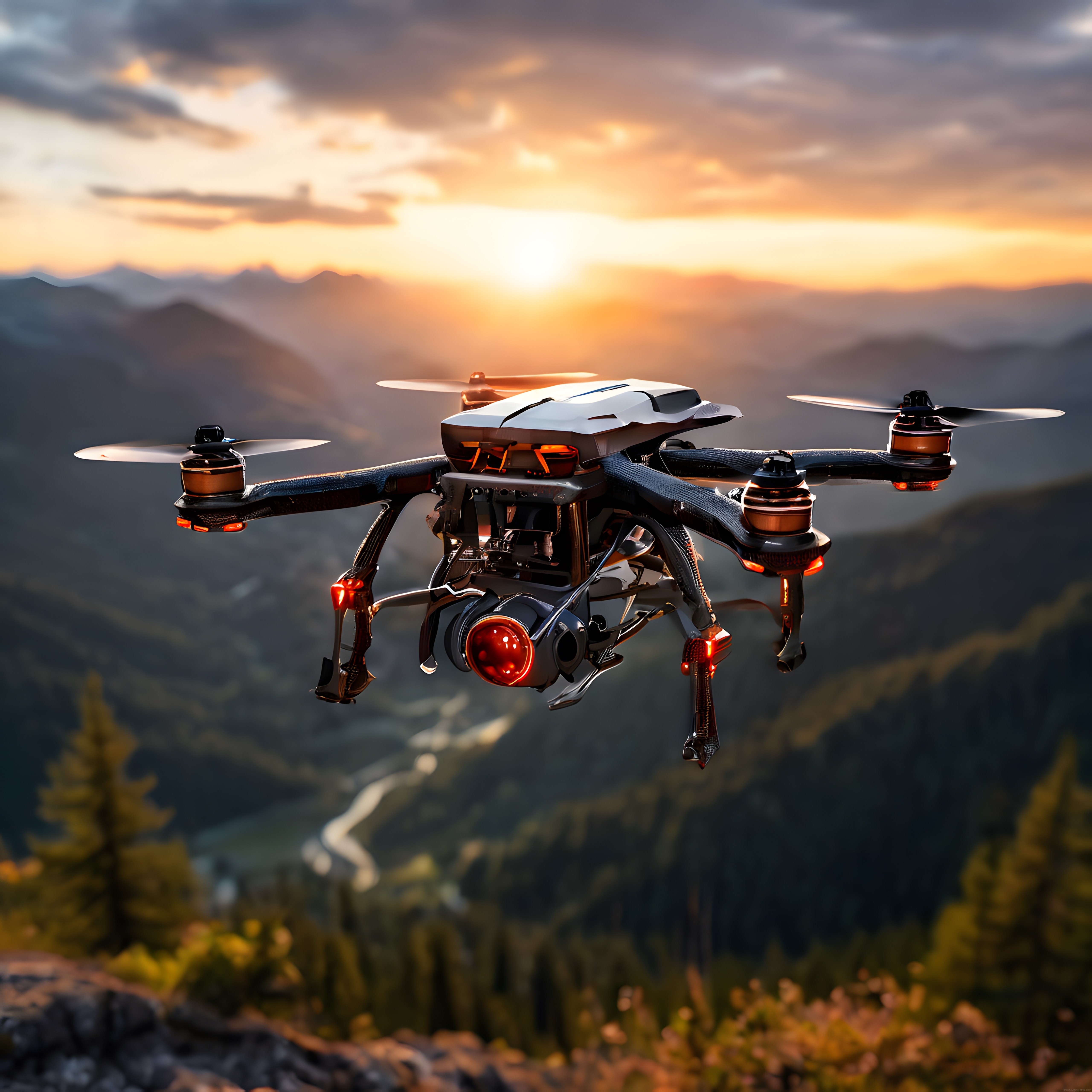 Gün Batımında Dağlar Üzerinde Uçan Profesyonel Drone Manzarası