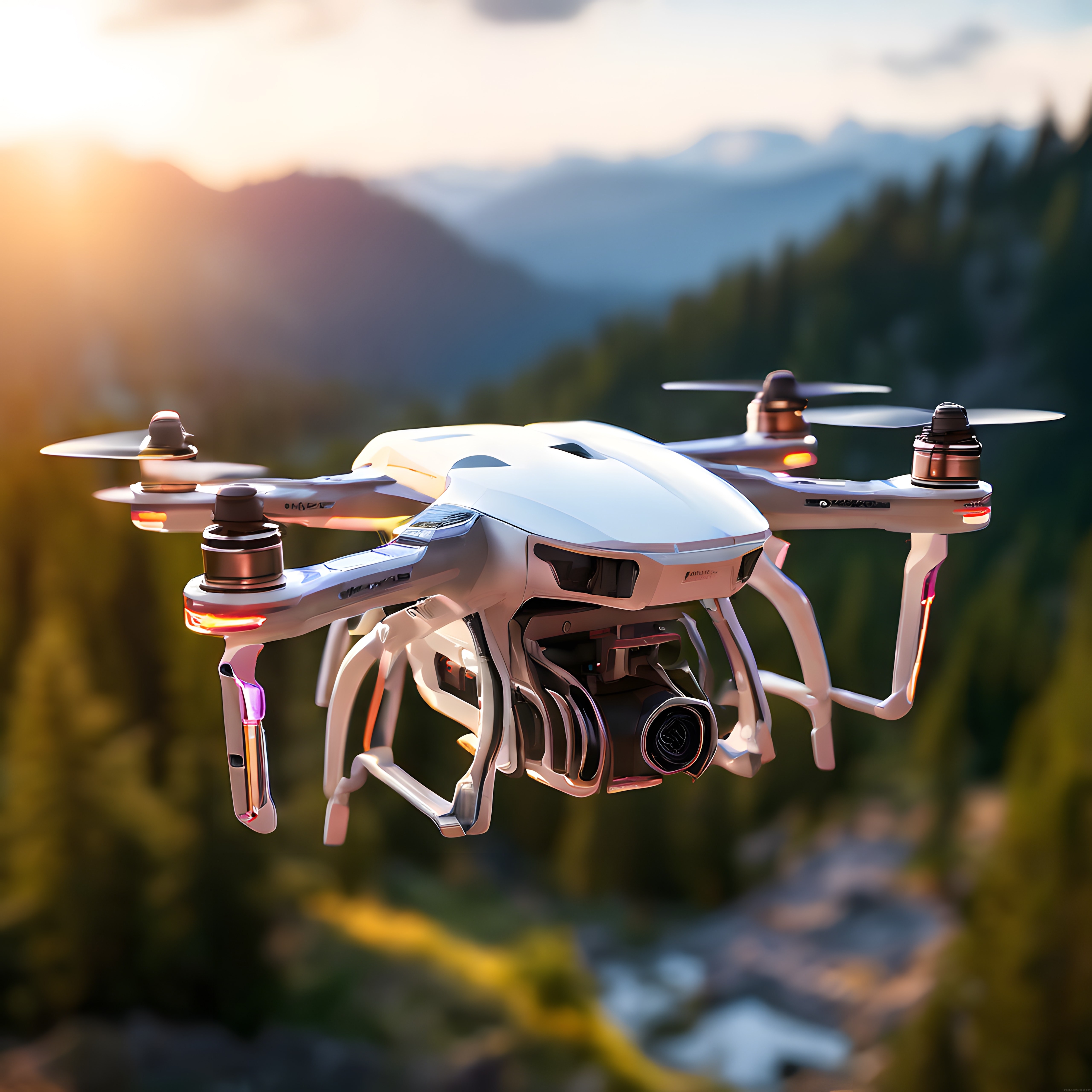 Gün Batımında Dağlık Ormanda Uçan Profesyonel Kamera Drone Görüntüsü