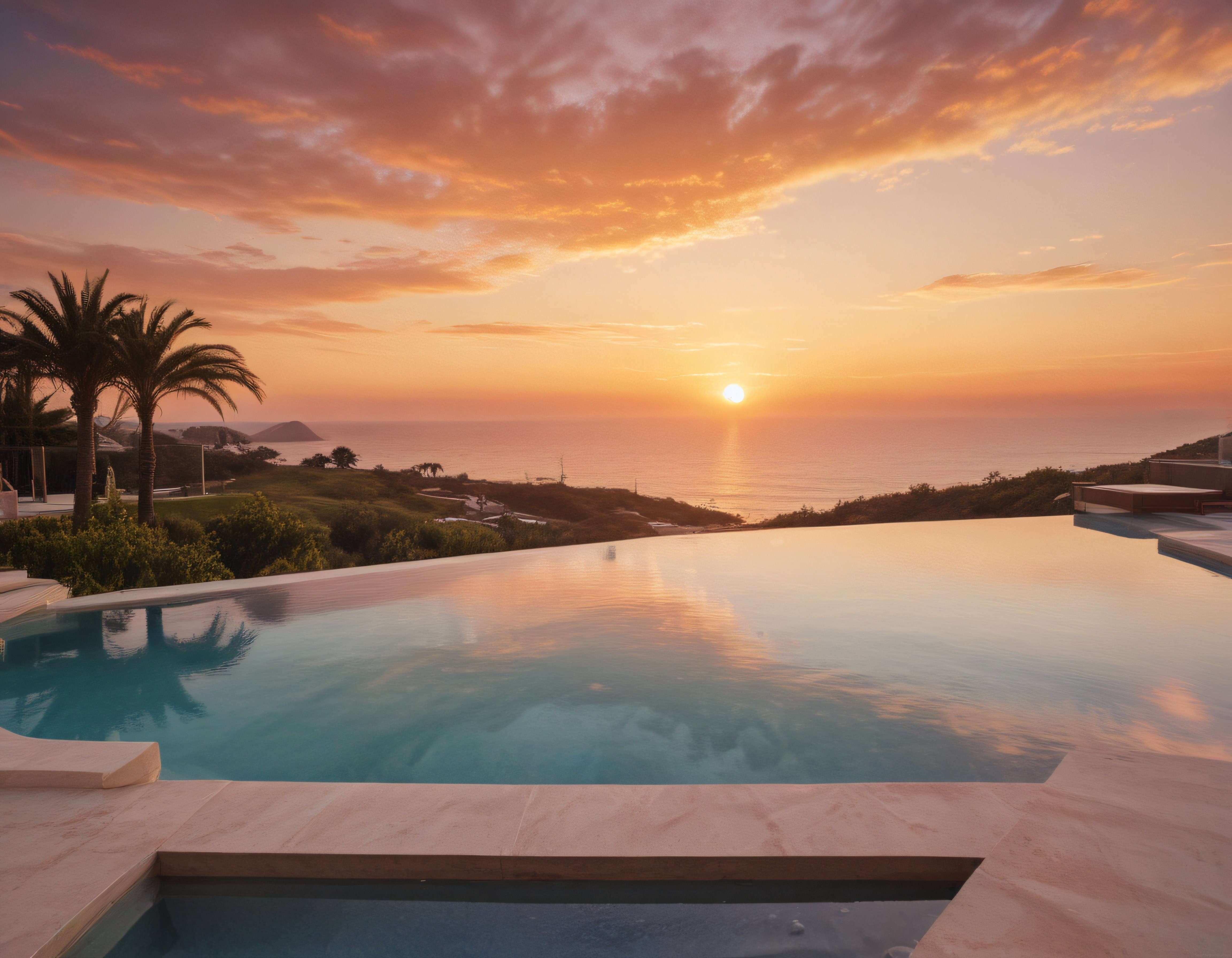 Gün Batımında Deniz Manzaralı Lüks Sonsuzluk Havuzu ve Egzotik Tatil Keyfi