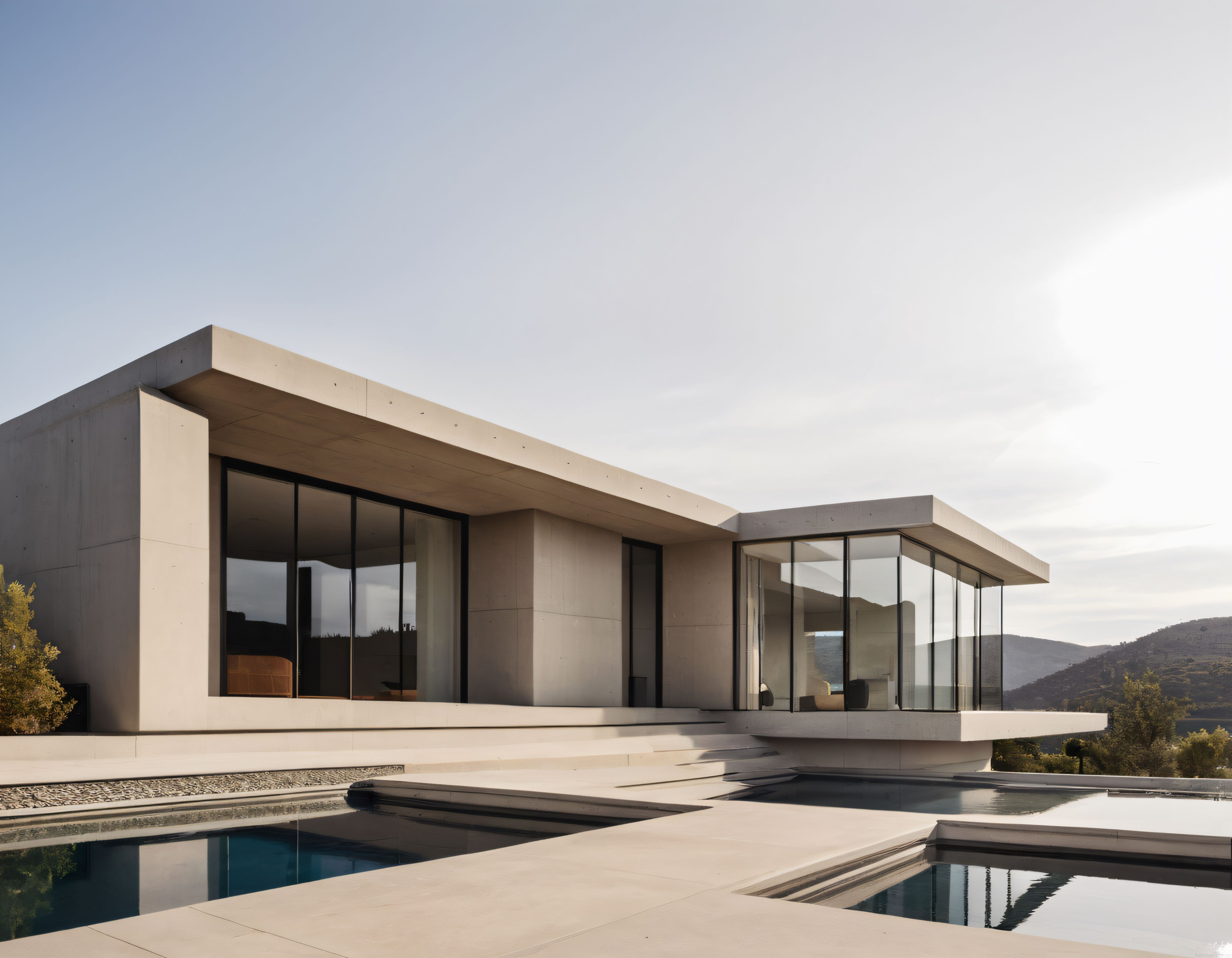 Gün Batımında Doğayla Bütünleşen Modern Villa ve Sonsuzluk Havuzu Tasarımı