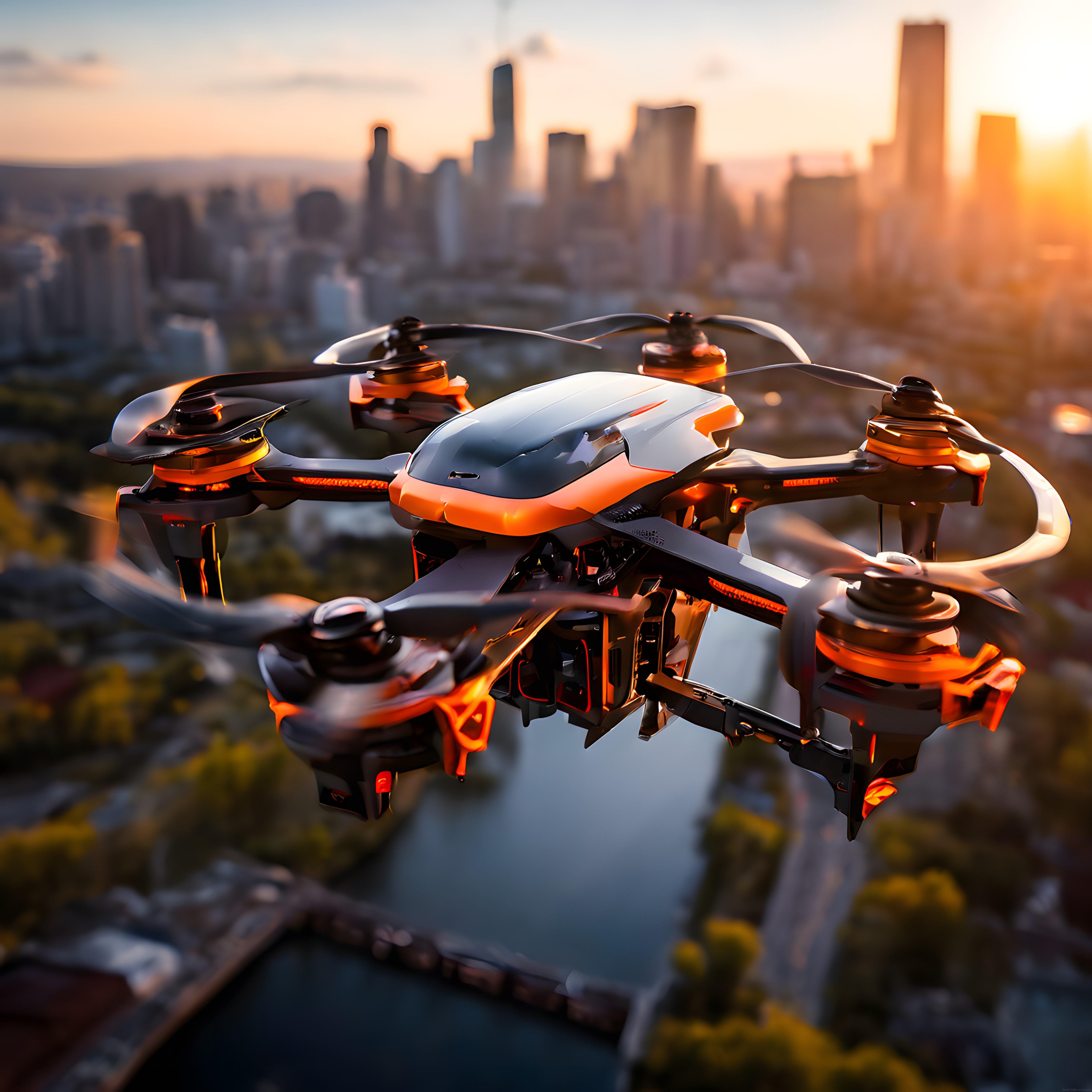Gün Batımında Gökdelenler Üzerinde Uçan Yüksek Teknoloji Drone Görüntüsü