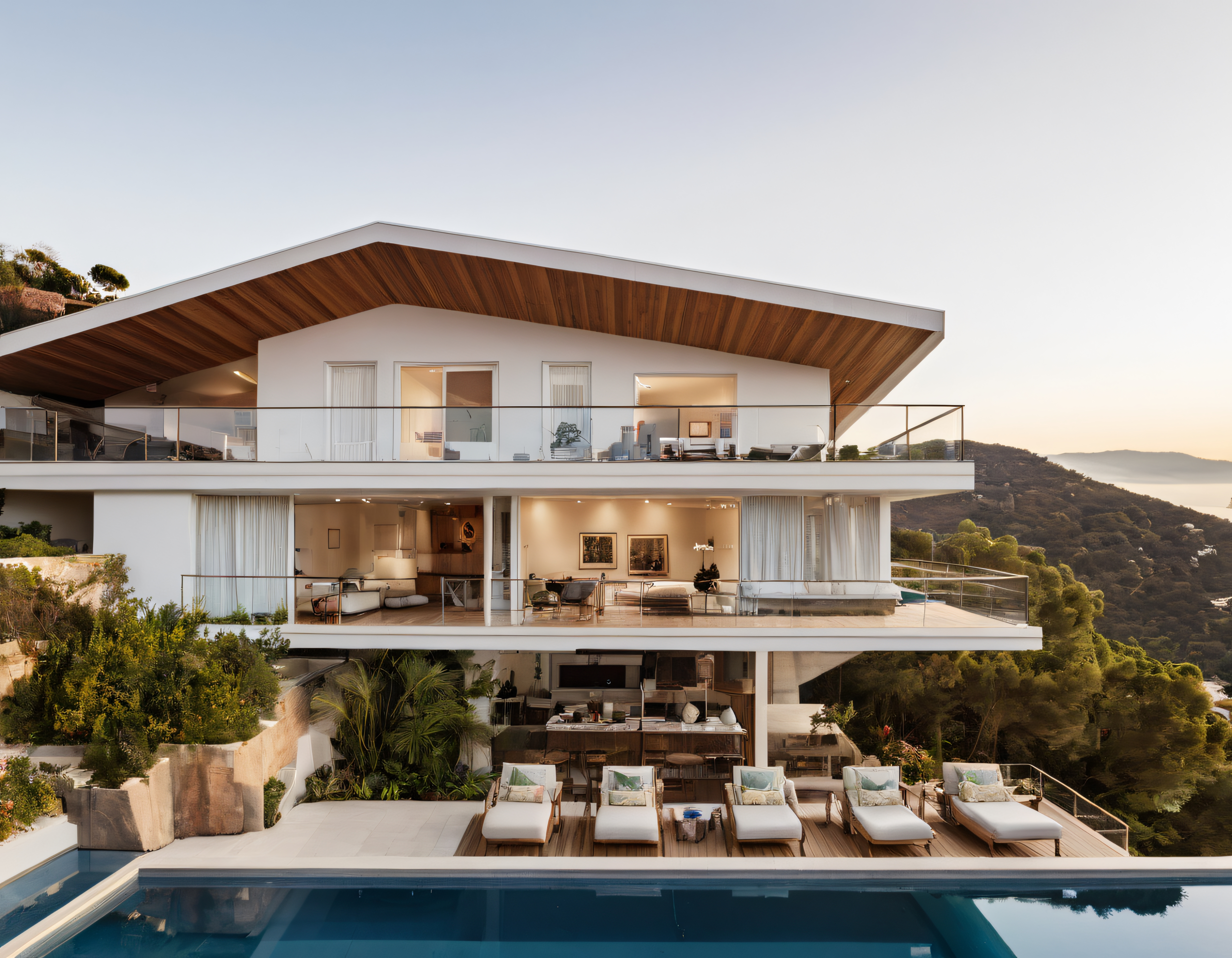 Gün Batımında Görkemli Modern Villa, Sonsuzluk Havuzu ve Doğa Manzarası