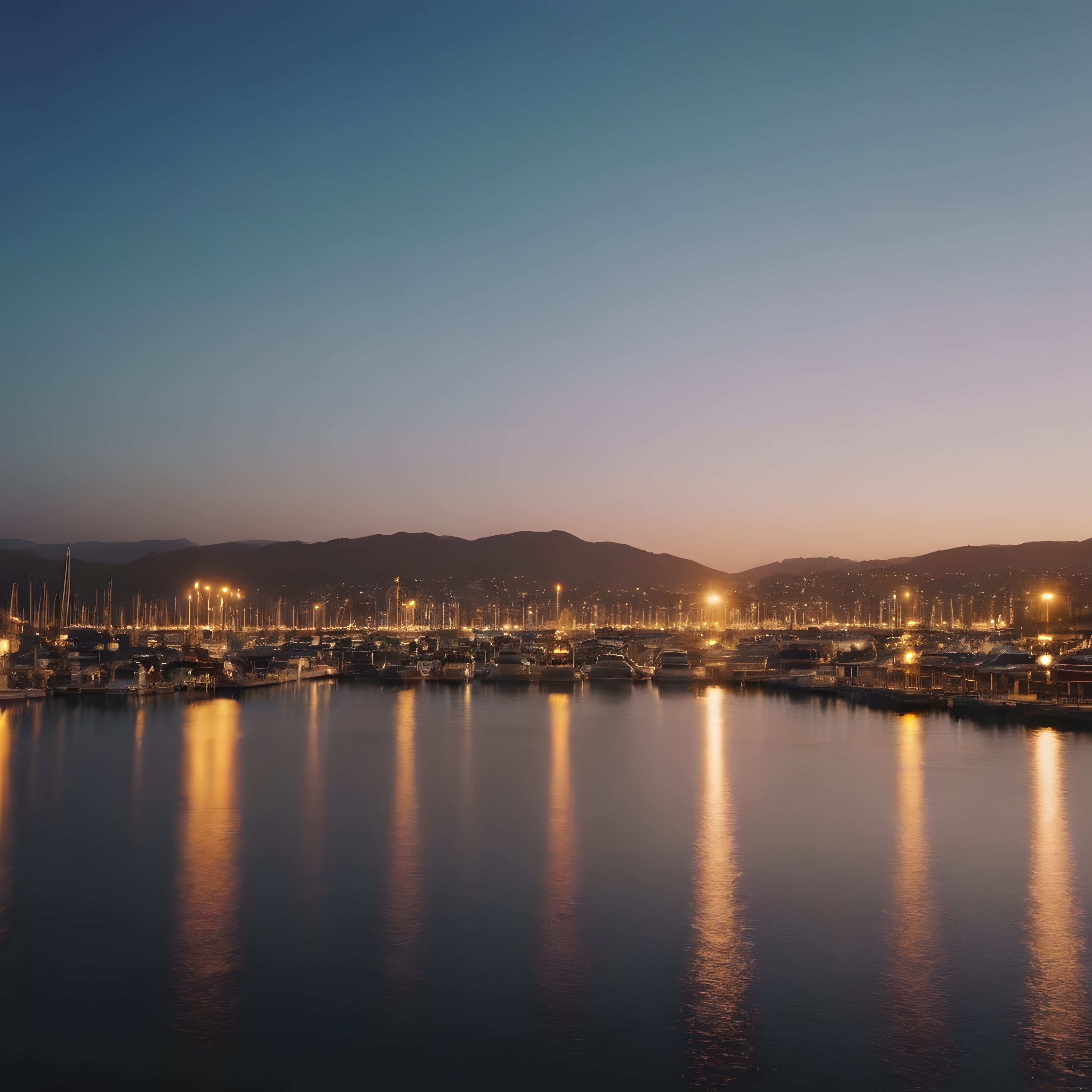 Gün Batımında Huzurlu Marina Limanı ve Işıkların Suya Yansıması