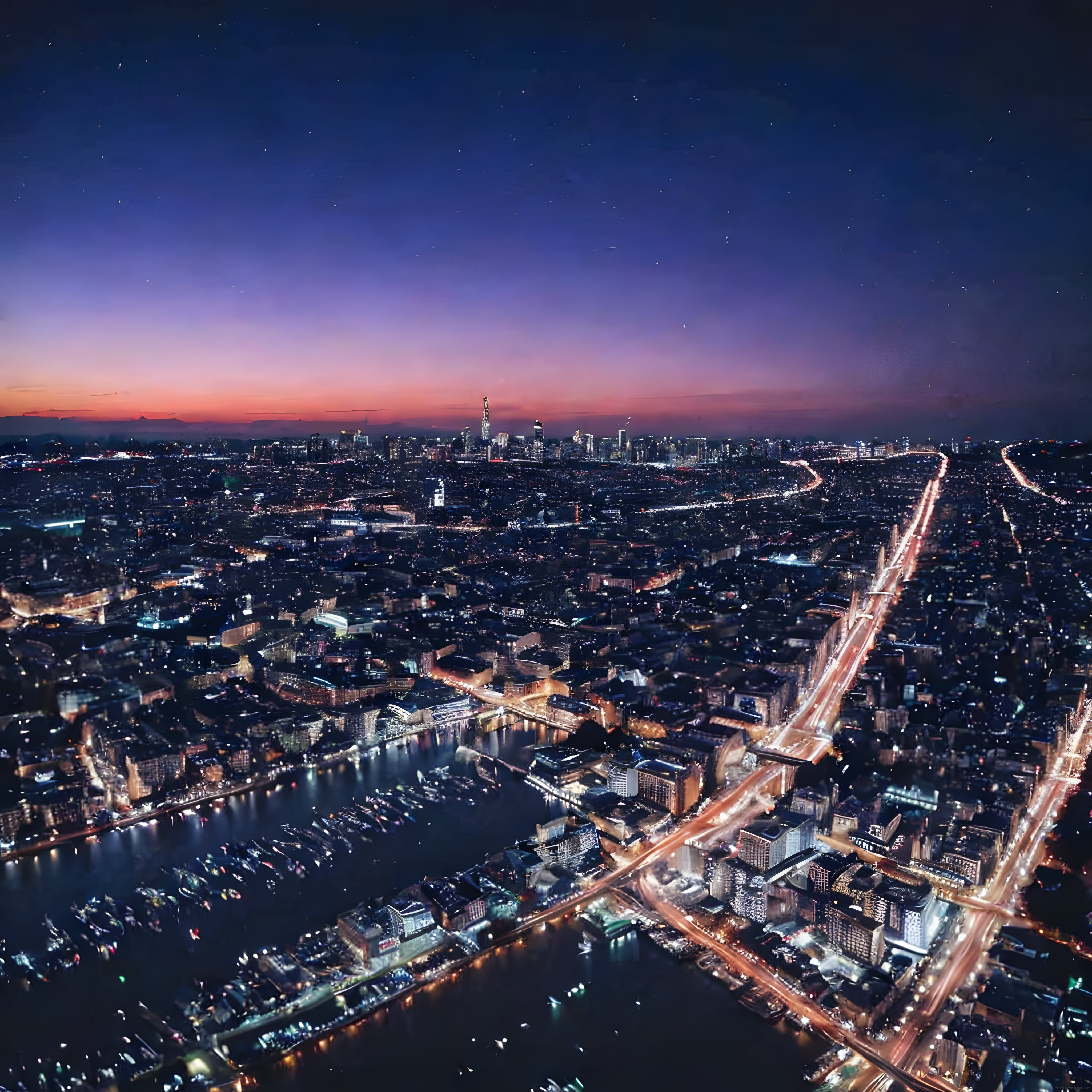Gün Batımında Işıltılı Büyük Şehrin Havadan Çekilmiş Panoramik Manzarası