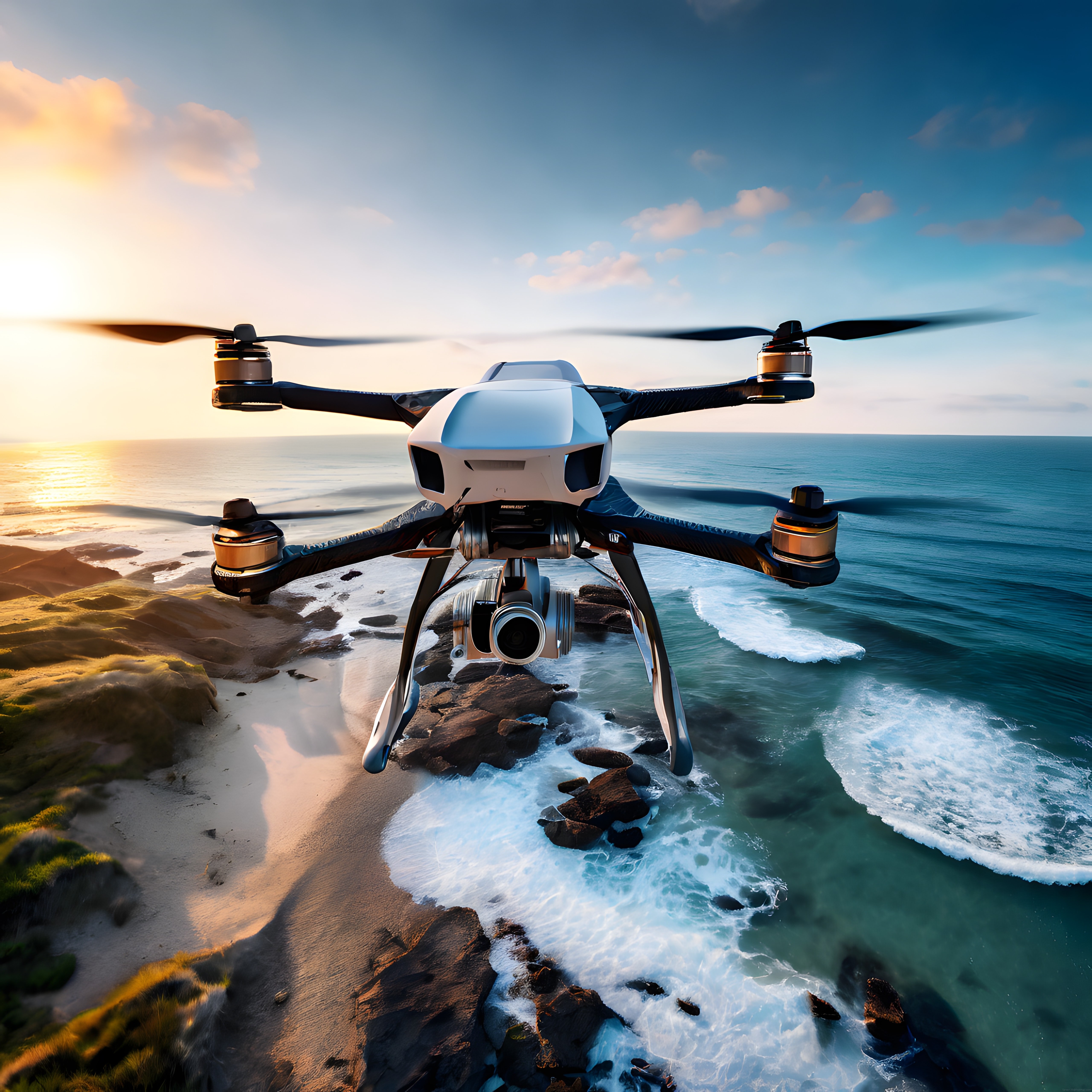Gün Batımında Kayalık Sahil Üzerinde Uçan Profesyonel Drone ile Havadan Görünüm