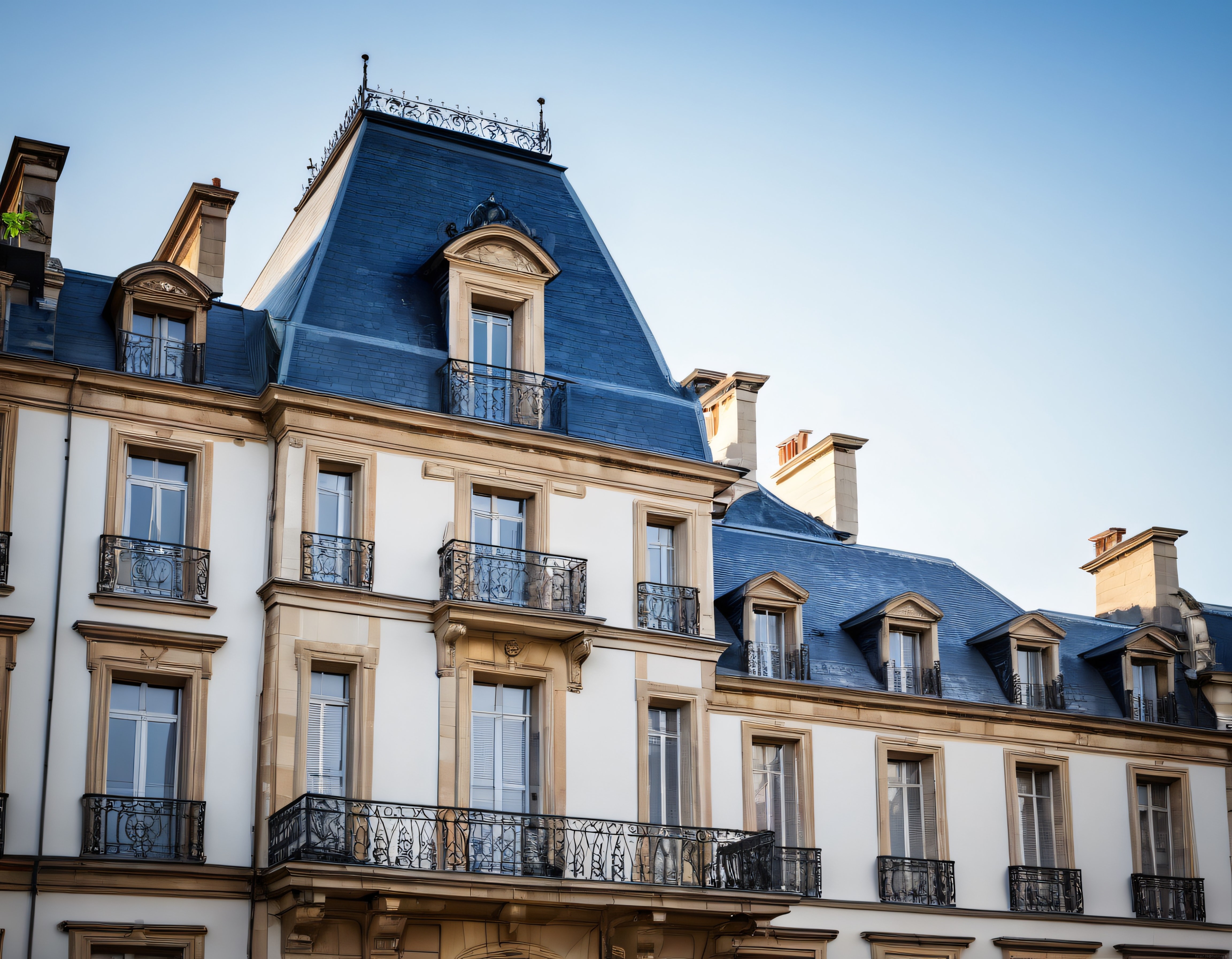 Gün Batımında Klasik Paris Apartman Cephesi ve Fransız Mimarisi Detayları