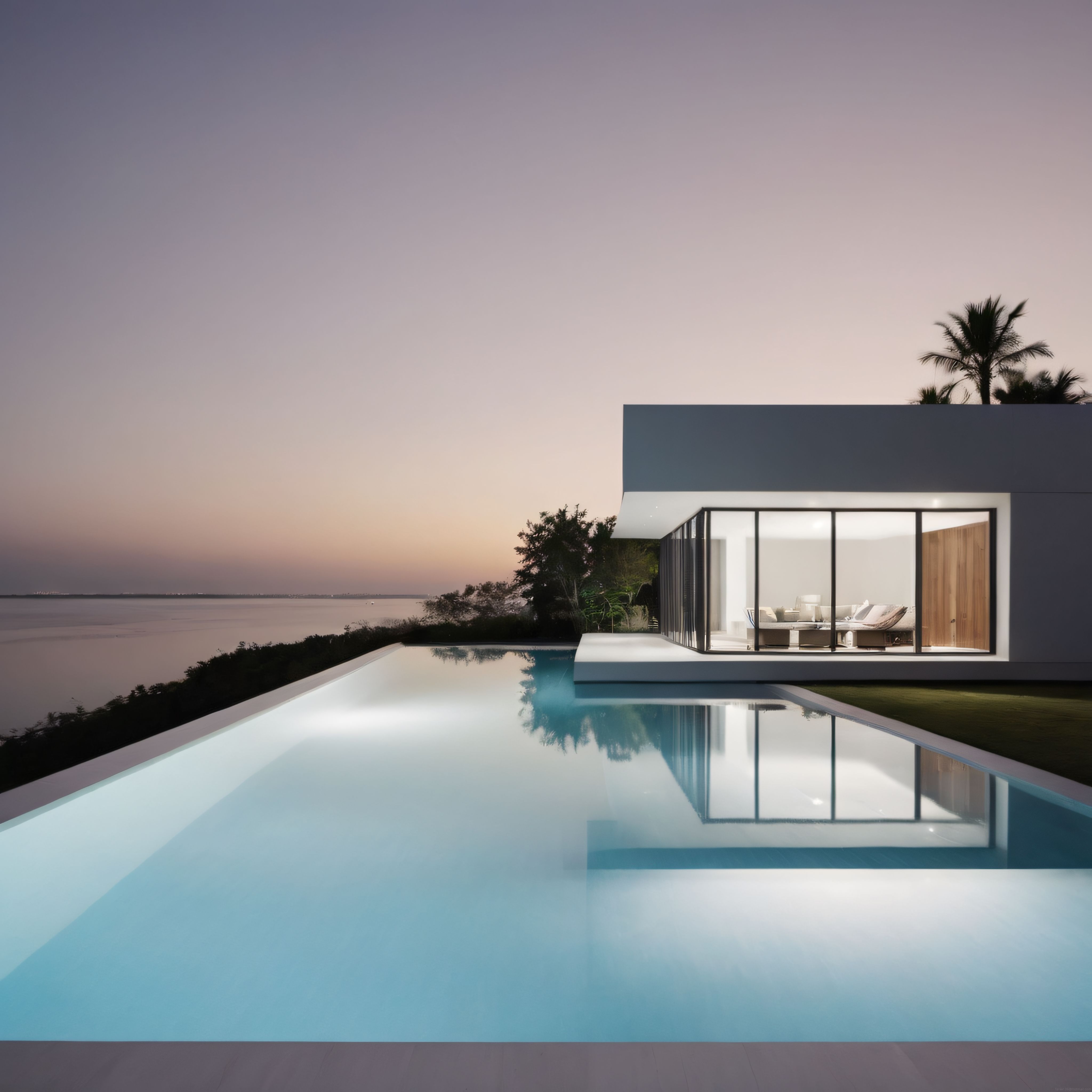 Gün Batımında Modern Villa ve Sonsuzluk Havuzunun Huzurlu Deniz Manzarası
