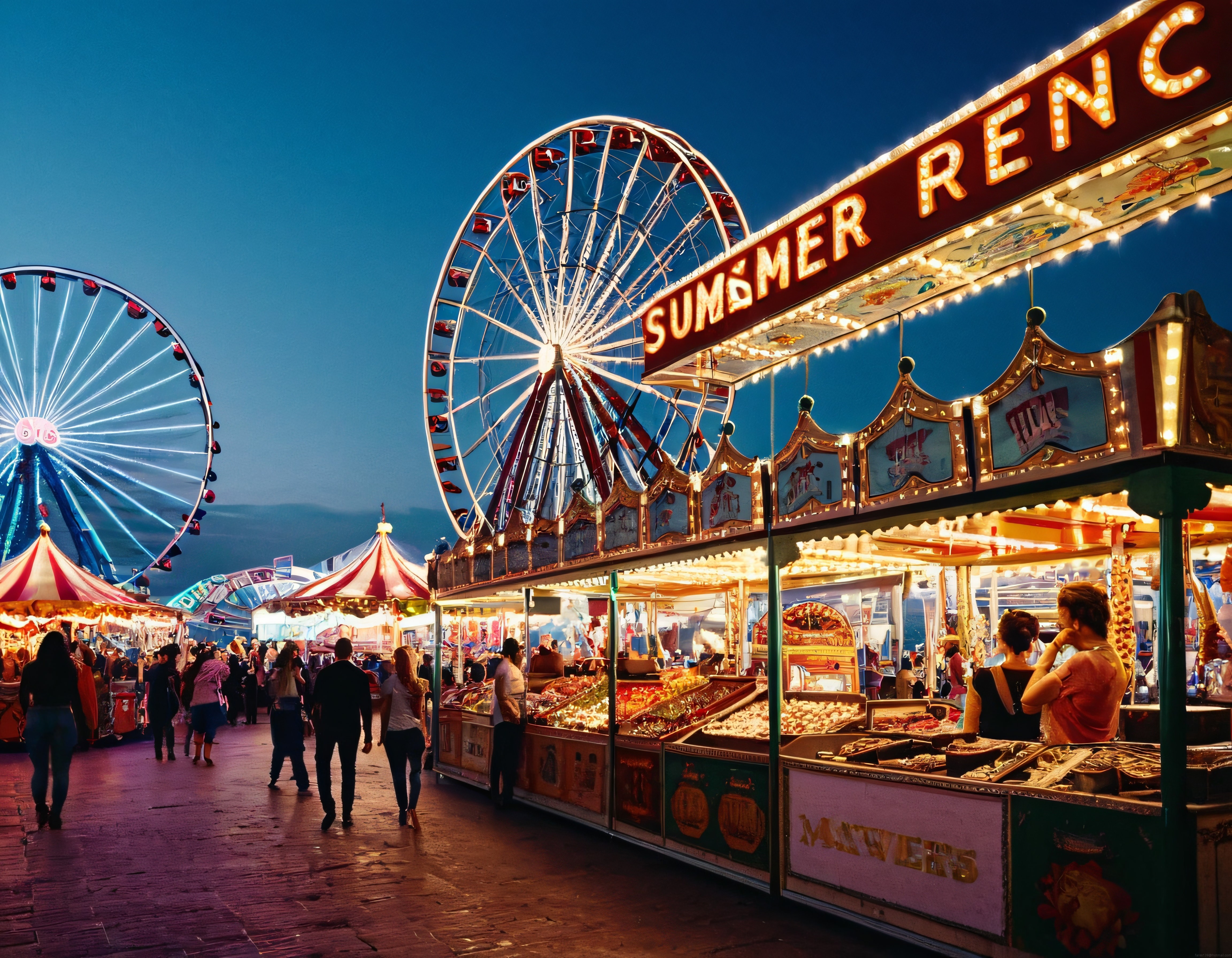 Gün Batımında Renkli Işıklarıyla Büyüleyici Lunapark ve Dönme Dolap Keyfi