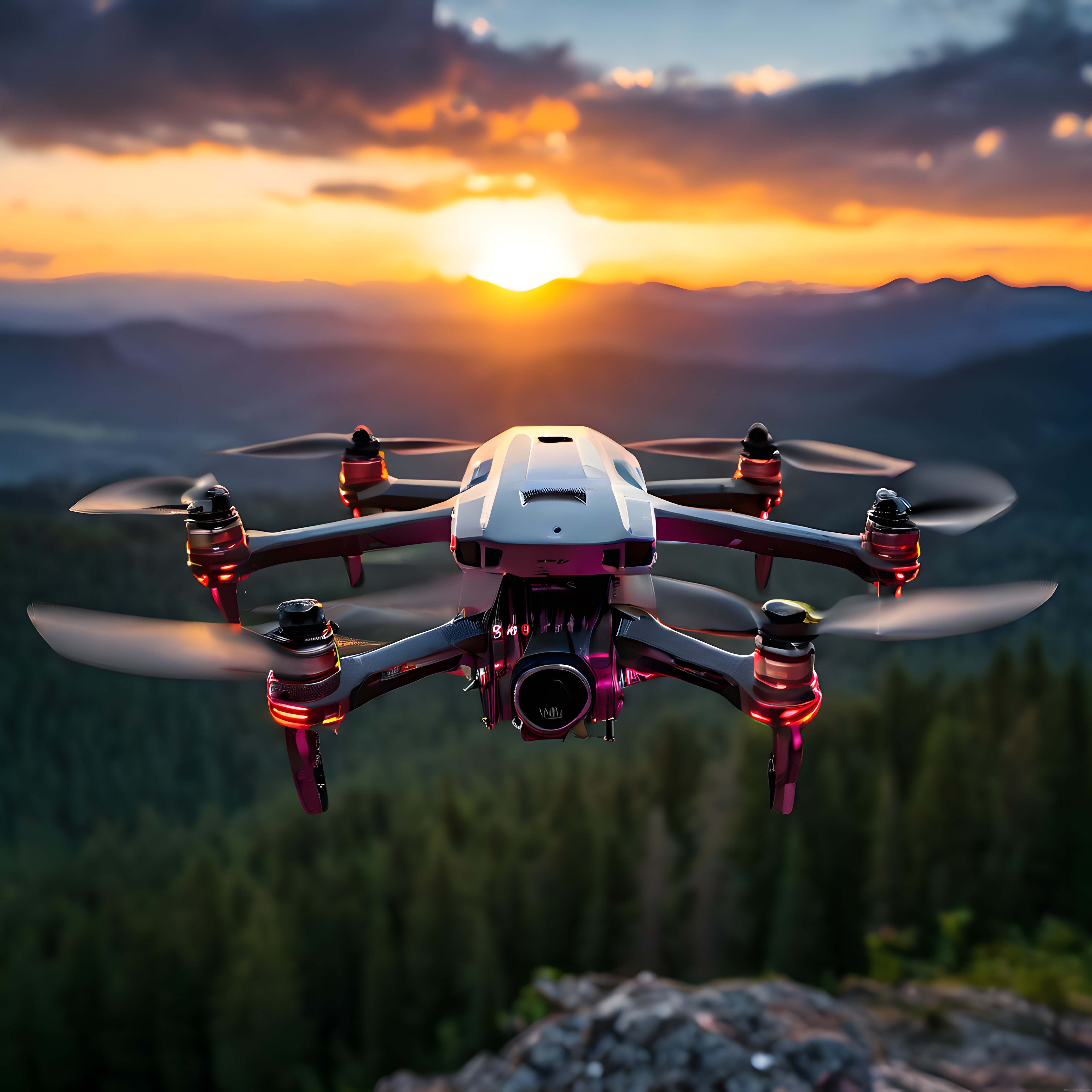 Gün Batımında Sisli Dağlar ve Ormanın Üzerinde Uçan Profesyonel Dron