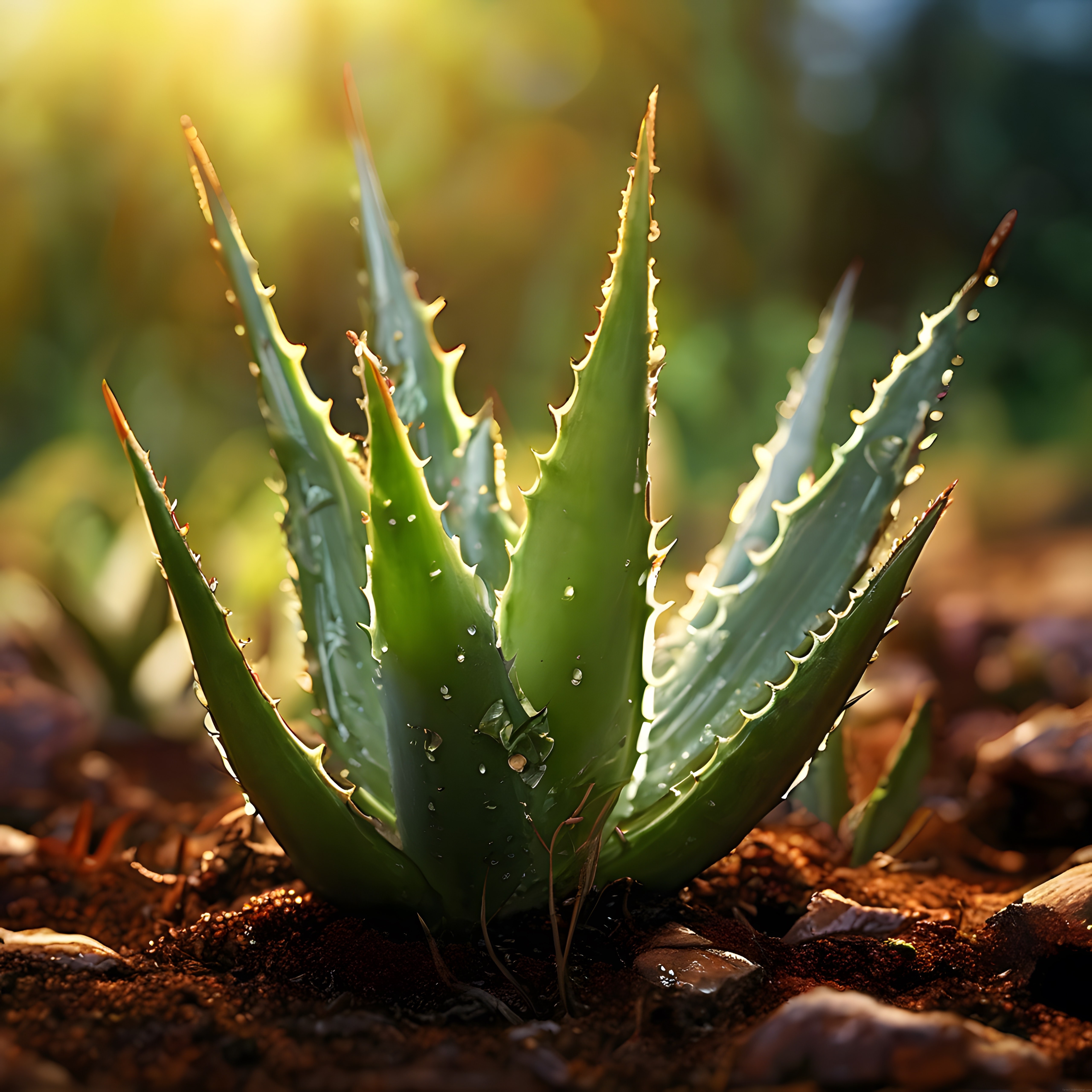Gün Doğumunda Islak Aloe Vera Yaprakları: Doğanın Şifalı Güzelliği