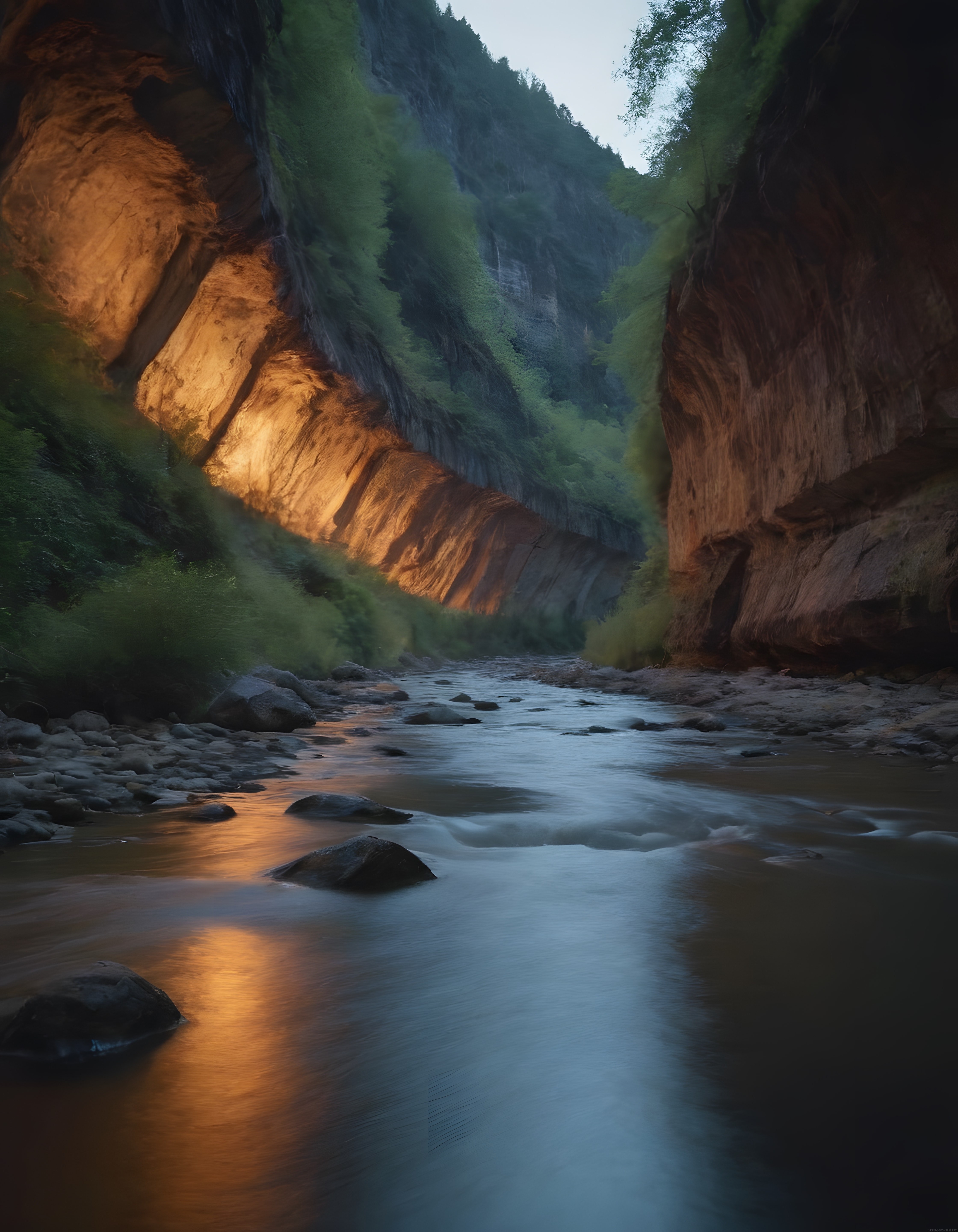 Gün Doğumunda Kayalık Kanyon İçinden Akan Suyun Büyüleyici Manzarası