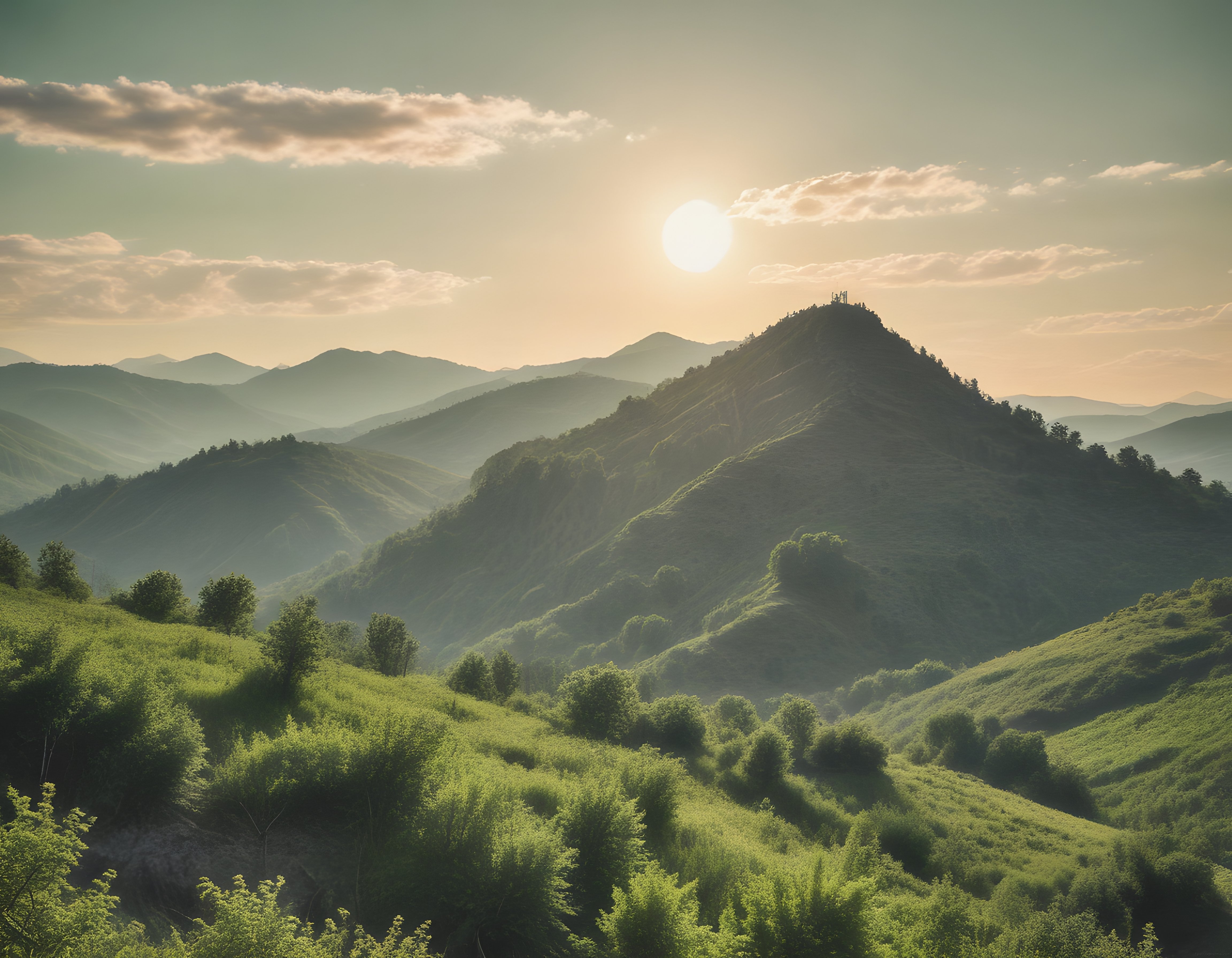 Gün Doğumunda Sisli Dağların Büyüleyici ve Huzurlu Panoramik Manzarası