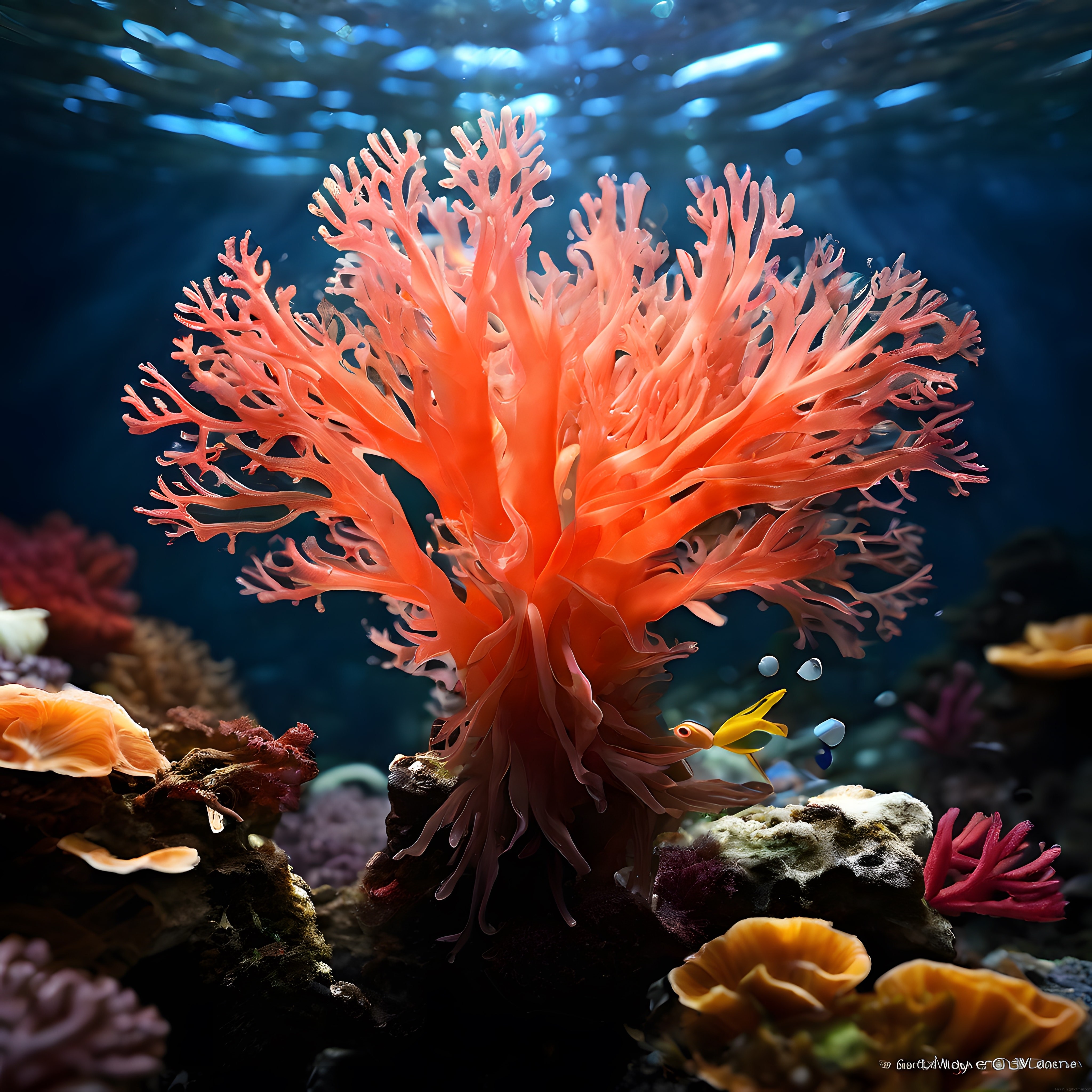 Gün Işığı Süzen Turkuaz Suda Parlayan Turuncu Deniz Anemonu ve Mercan Resifi