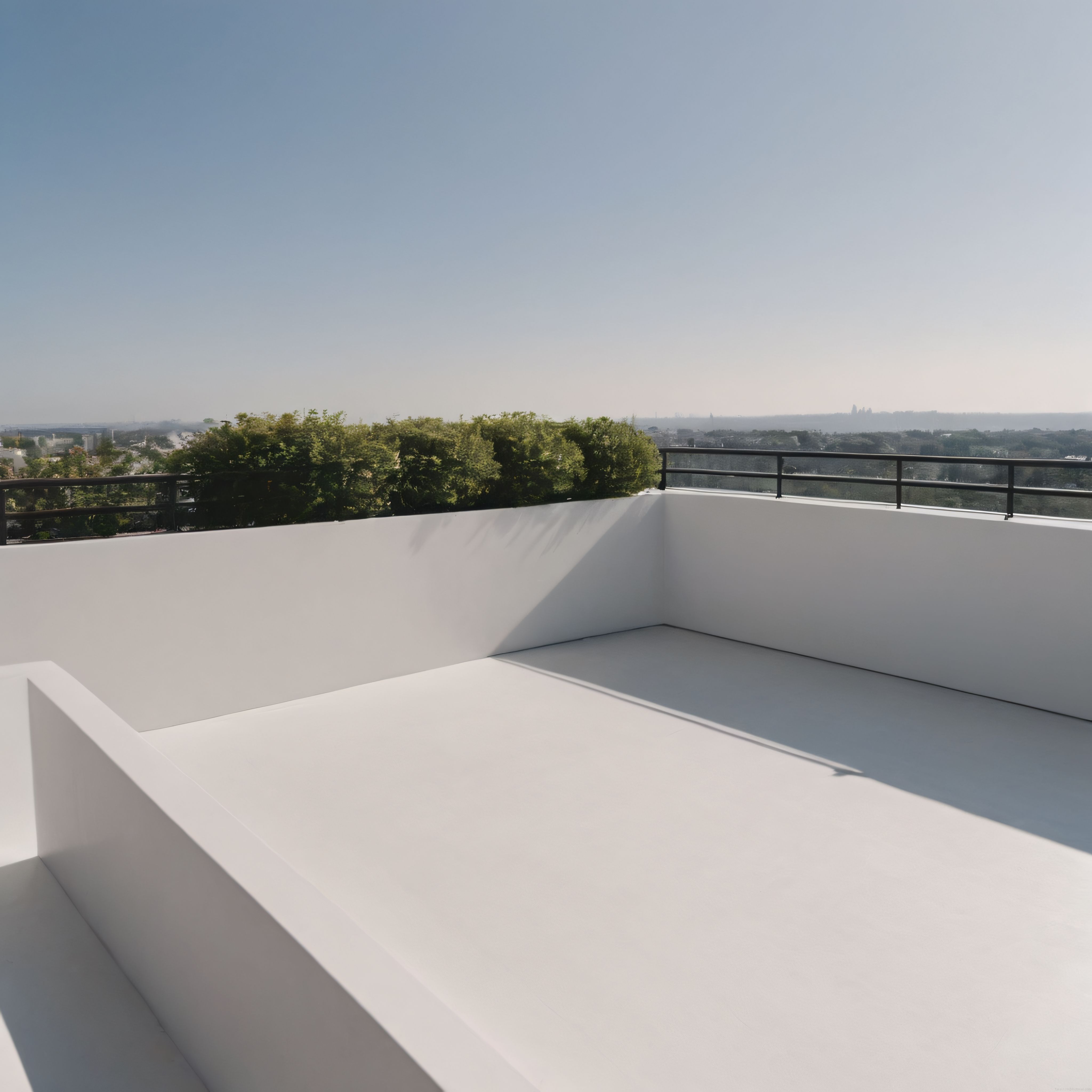 Gün Işığında Modern Çatı Terası ve Minimalist Beyaz Mimari Detayları