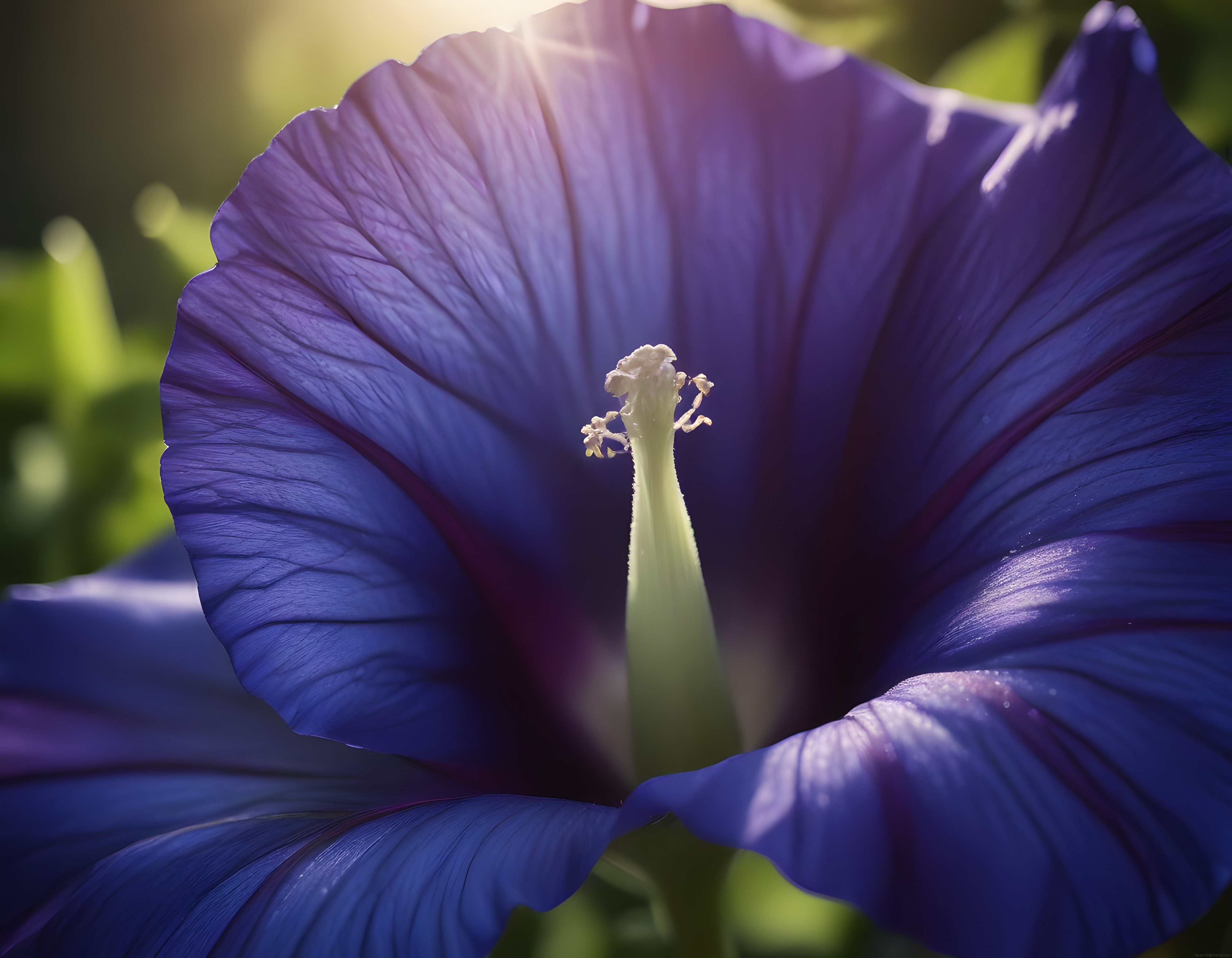 Gün Işığında Parıldayan Mor Mavi Bir Çiçeğin Detaylı Makro Fotoğrafı