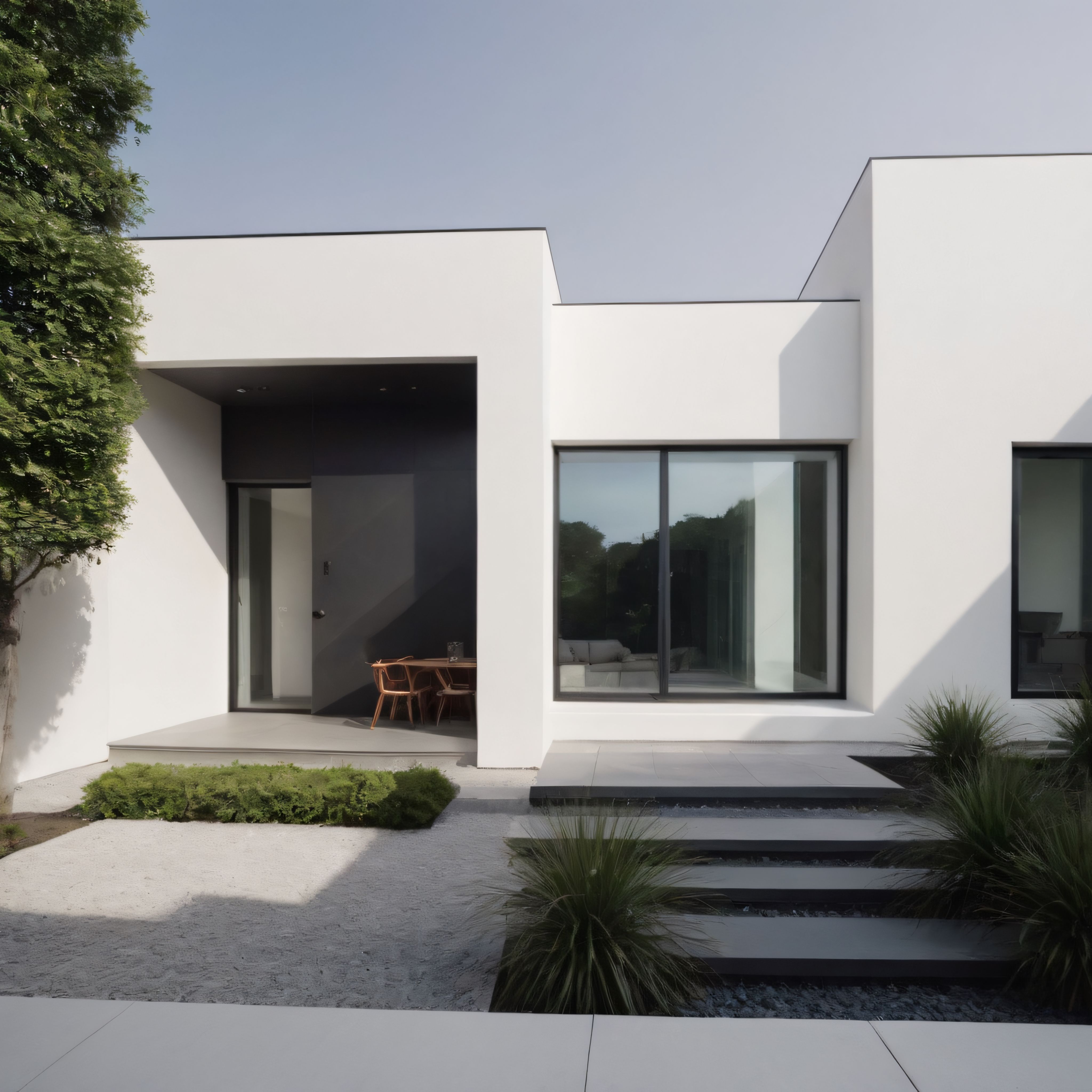 Gün Işığında Parlayan Modern Beyaz Villa ve Sade Bahçe Tasarımı