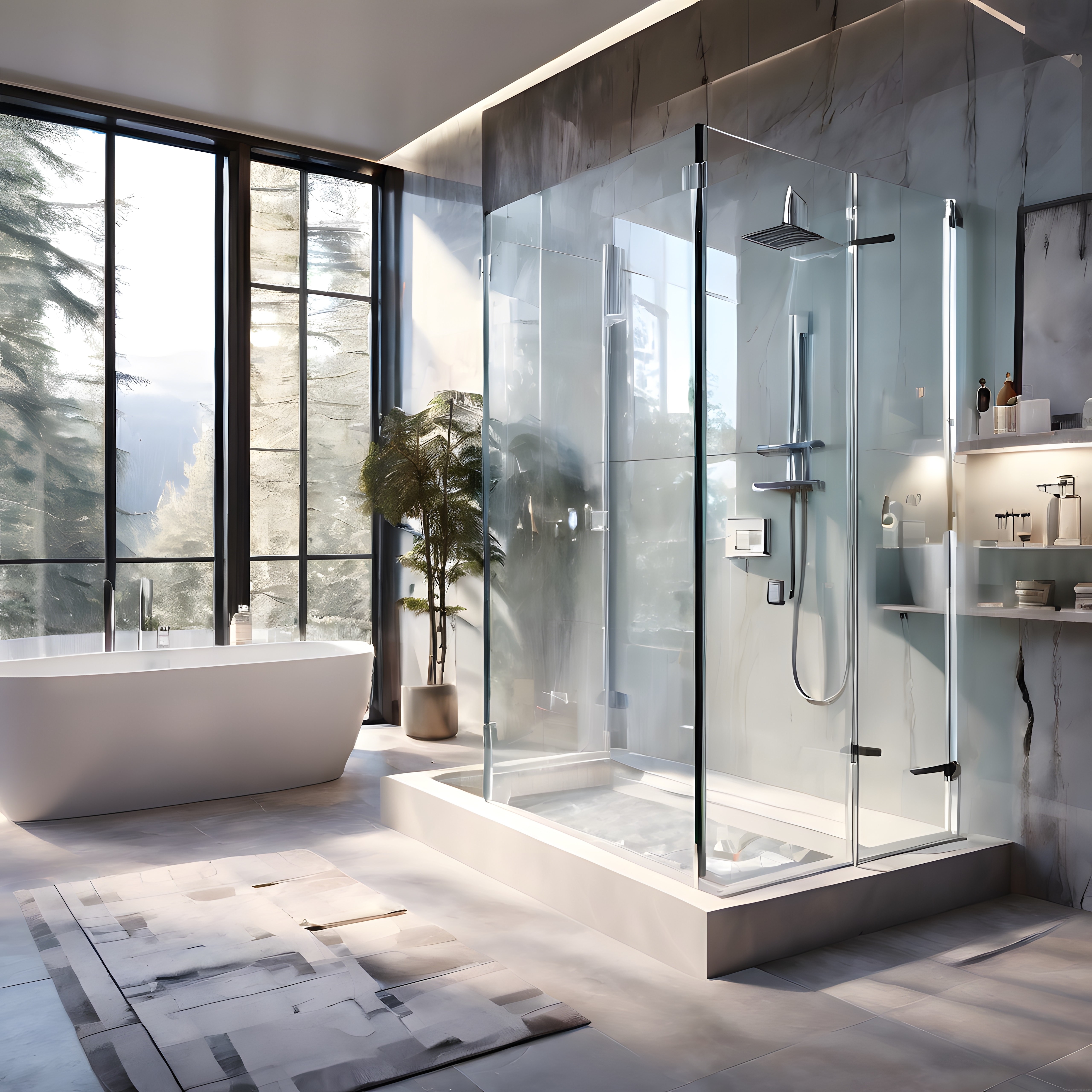 Gün Işığıyla Aydınlanan Modern Banyo ve Şık Duşakabin Tasarımı