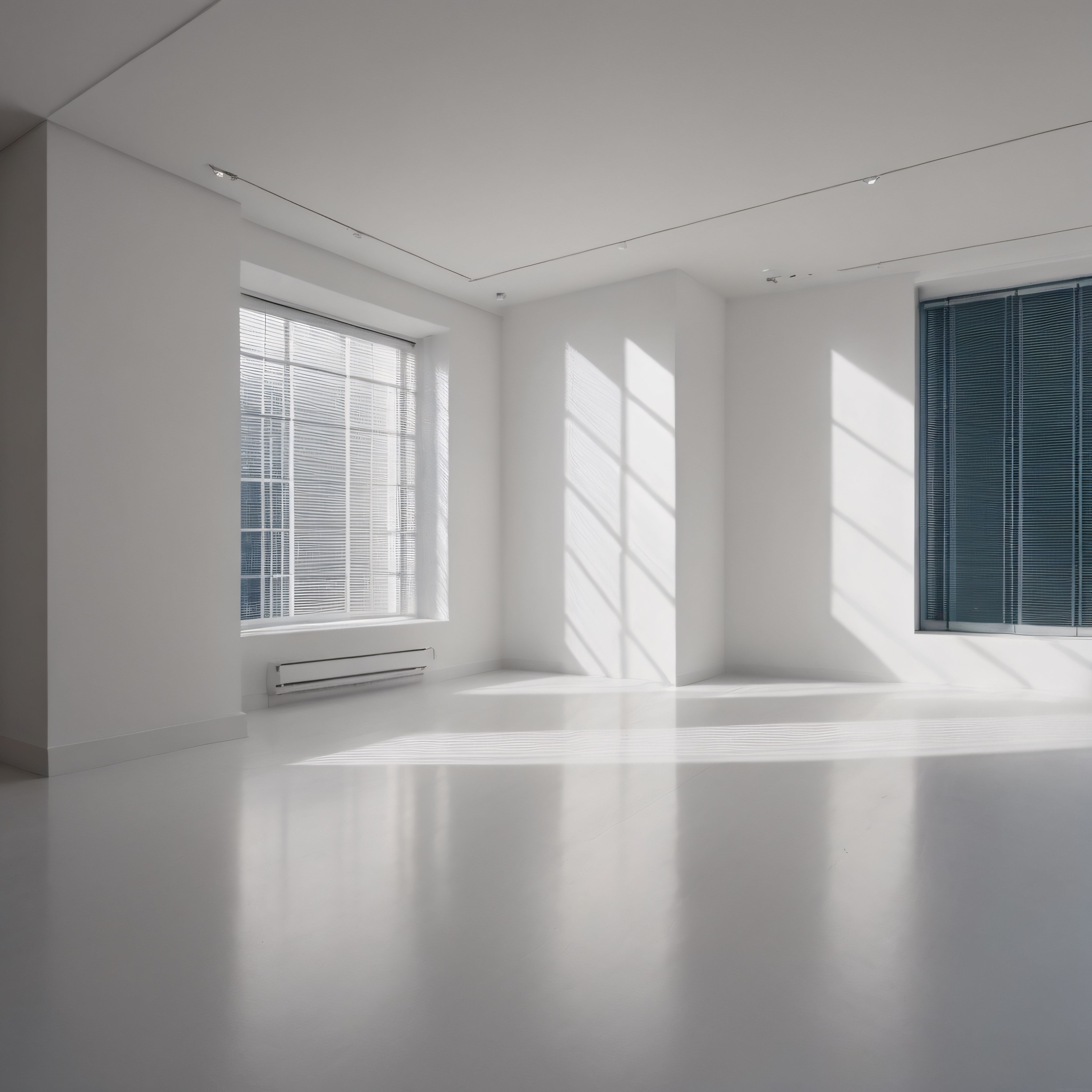 Gün Işığıyla Aydınlanmış Beyaz Duvarlı Minimalist Boş Oda ve Parlak Zemin