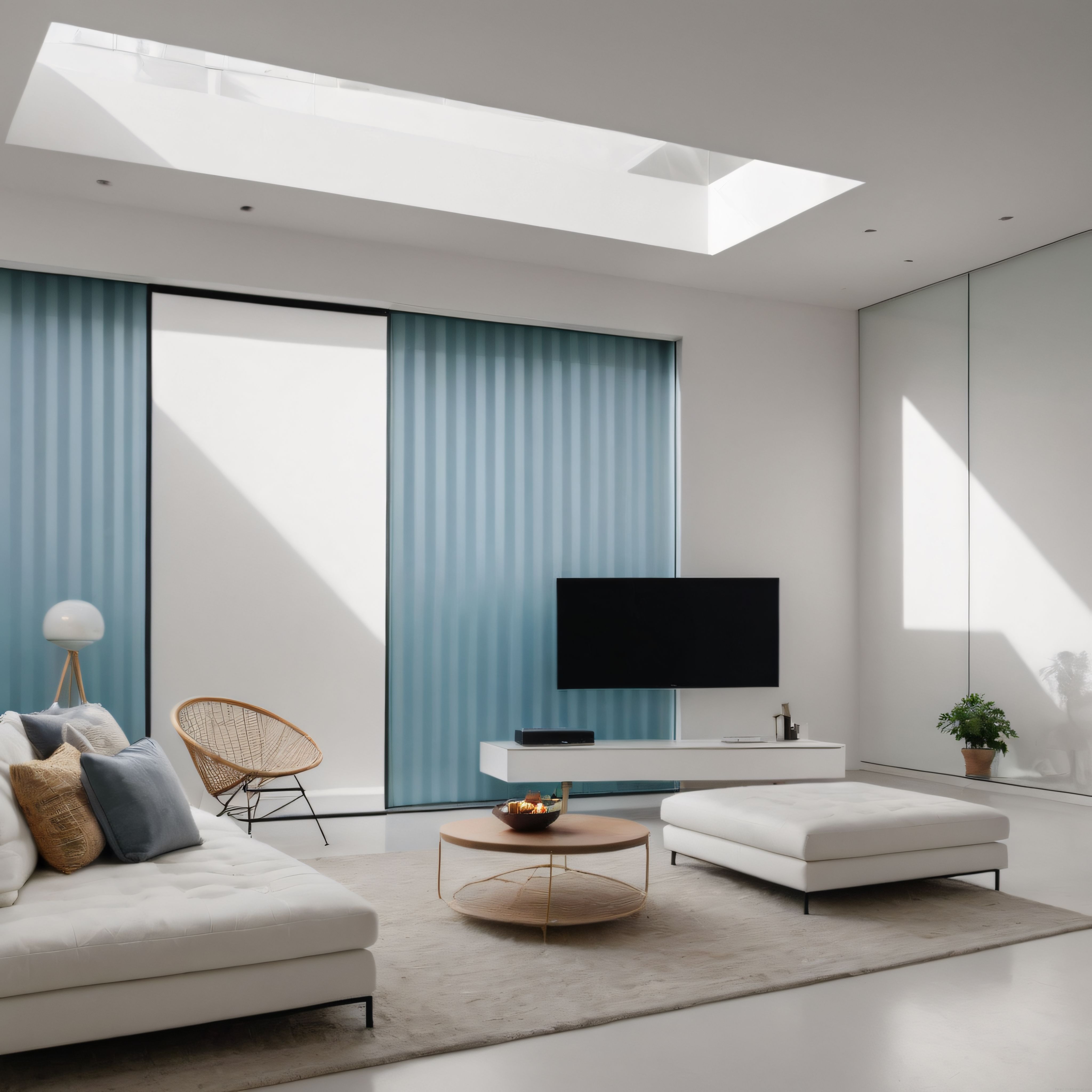 Gün Işığıyla Bütünleşen Modern ve Minimalist Beyaz Oturma Odası Dekorasyonu
