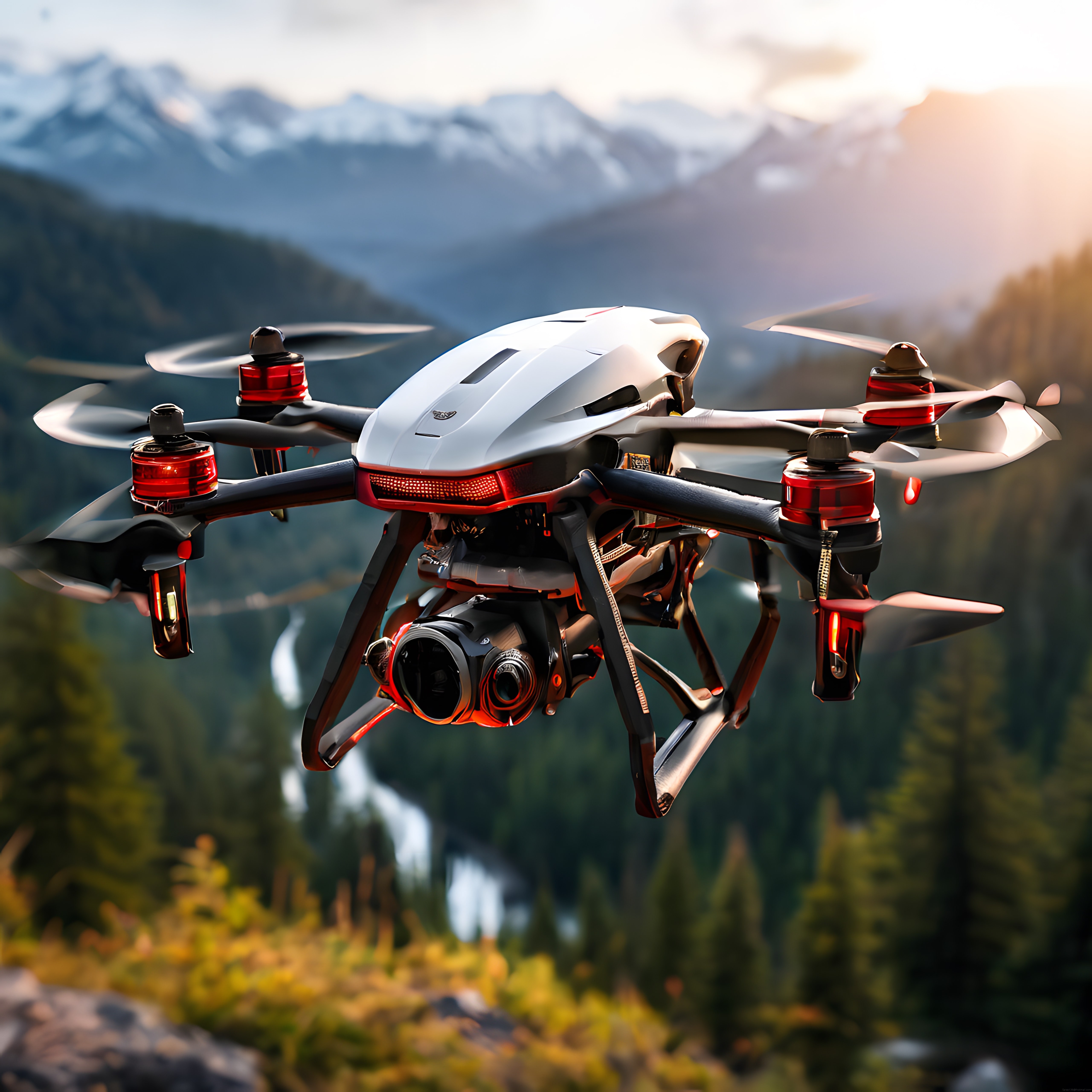 Günbatımında Dağların Arasında Süzülen Profesyonel Drone ve Doğa Manzarası