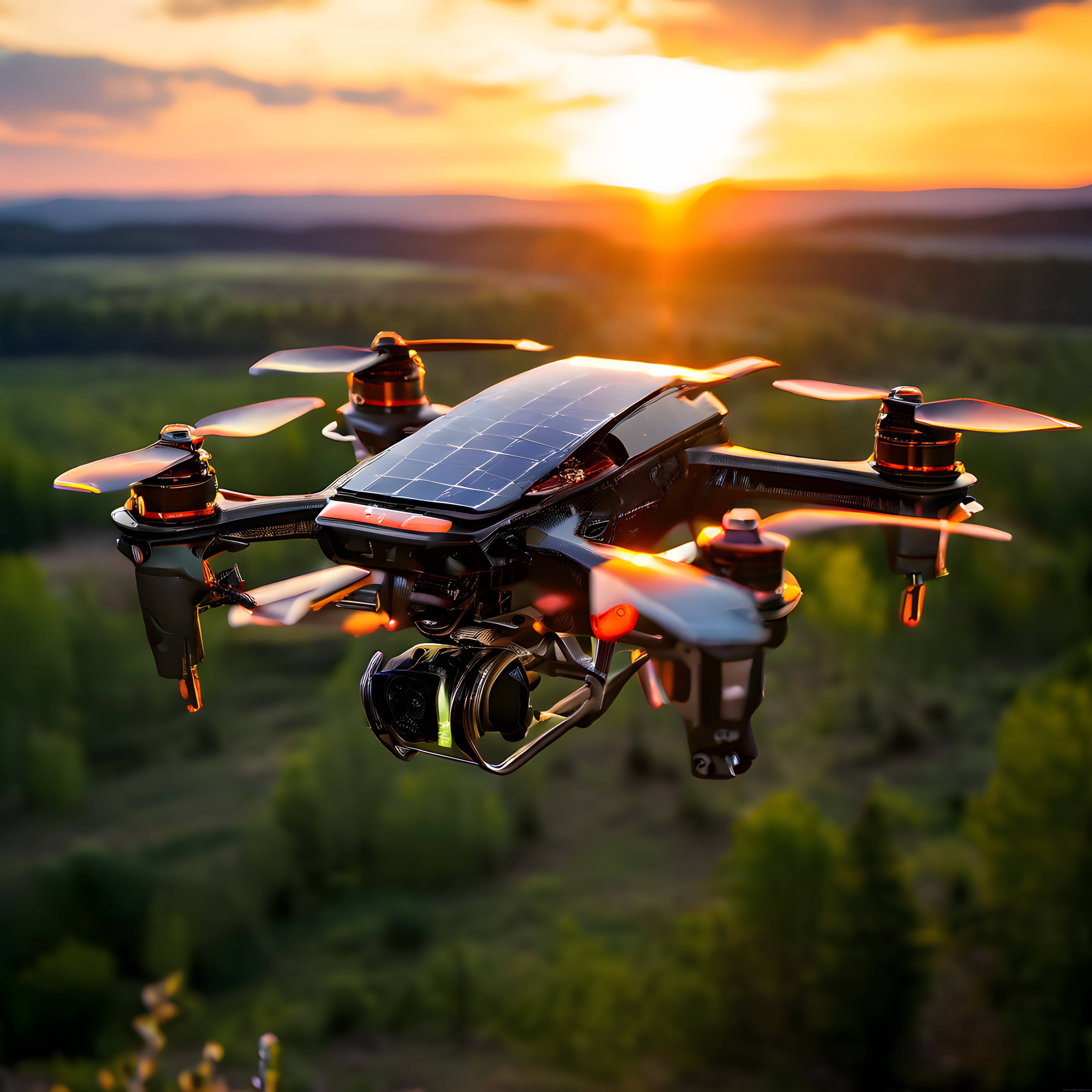 Günbatımında Yeşil Vadi Üzerinde Uçan Kamera Drone ve Gün Batımı Manzarası