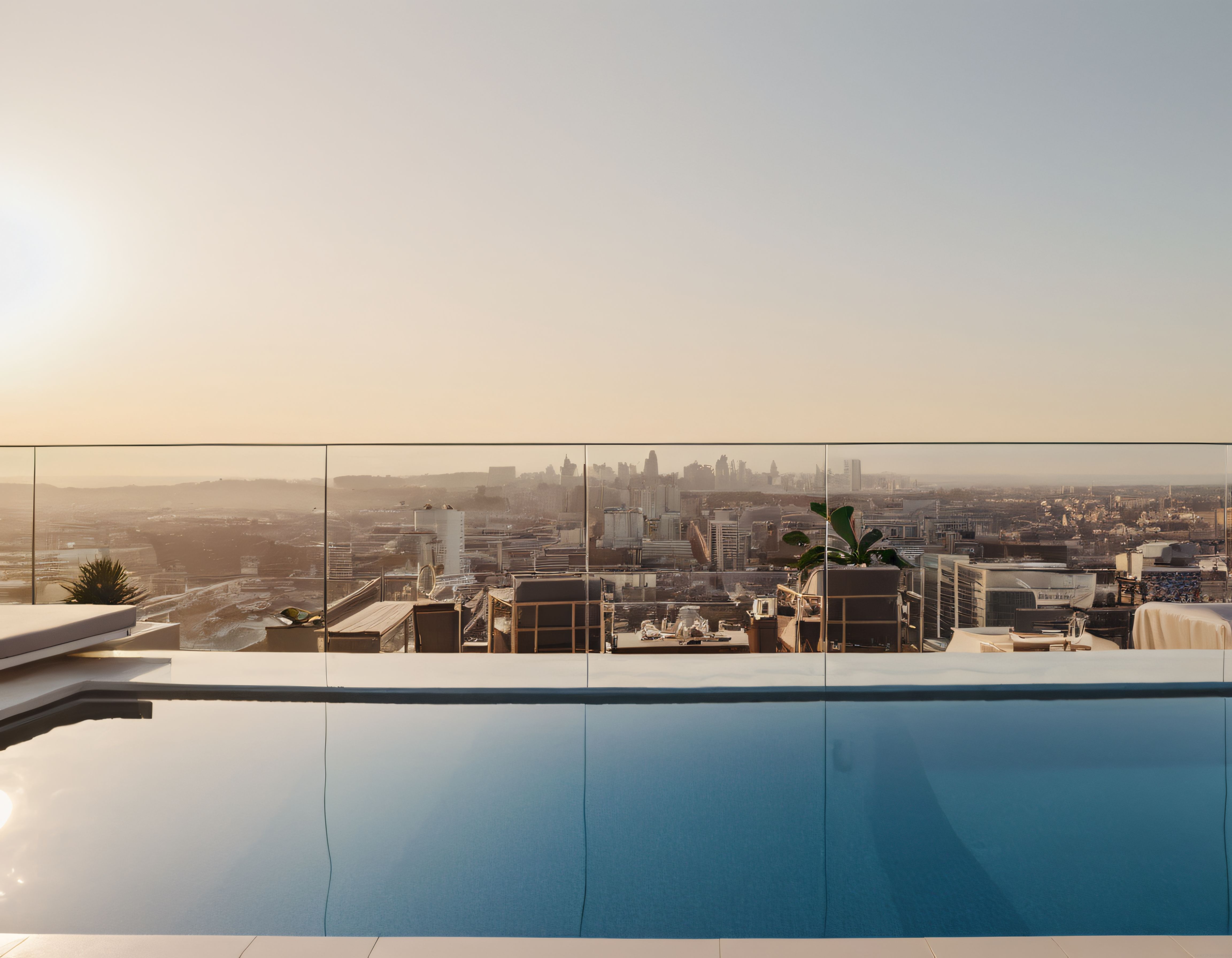 Gündoğumunda Lüks Otel Rooftop Havuzu ve Büyüleyici Şehir Manzarası