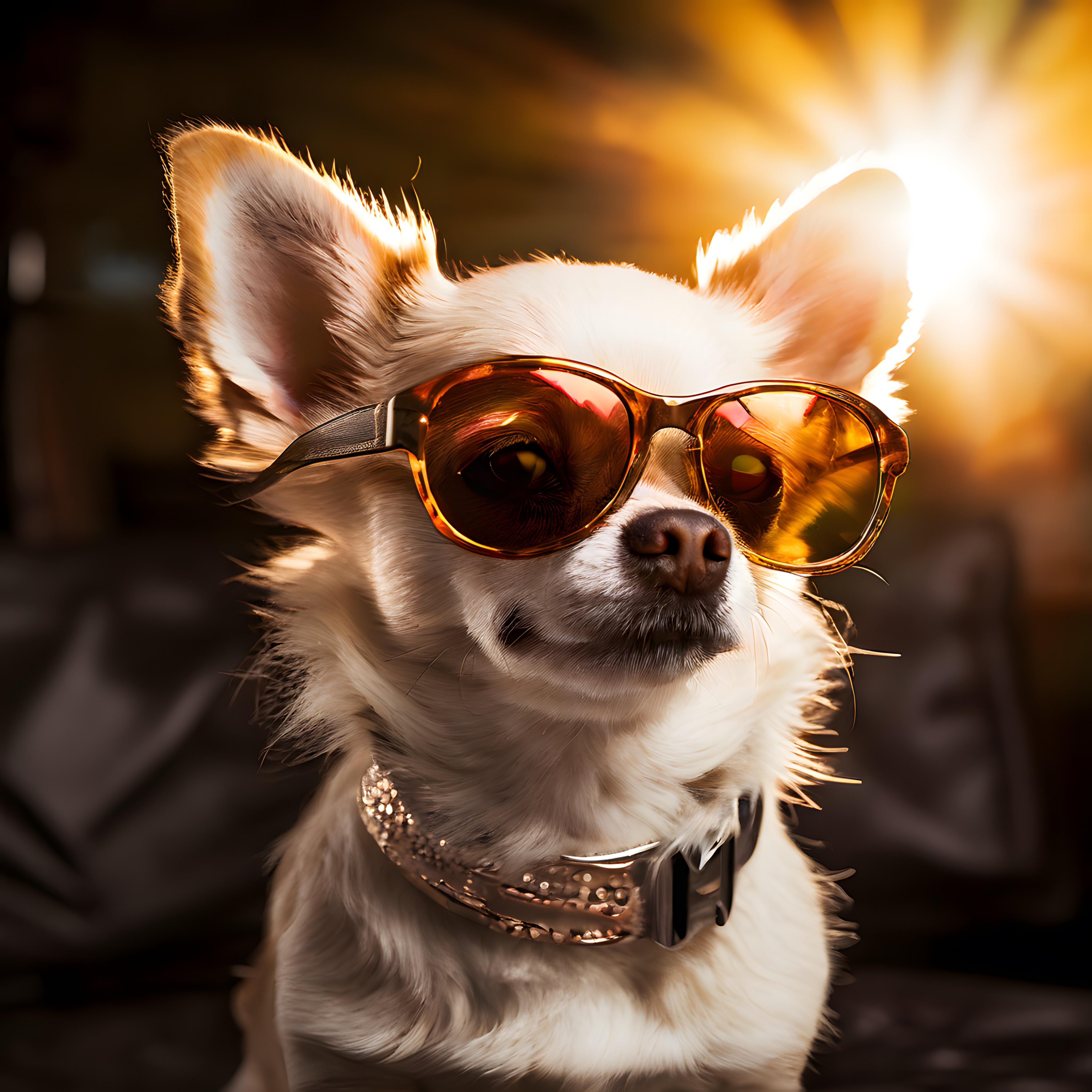 Güneş Gözlüklü Chihuahua'nın Altın Saat Işığında Cool Portresi