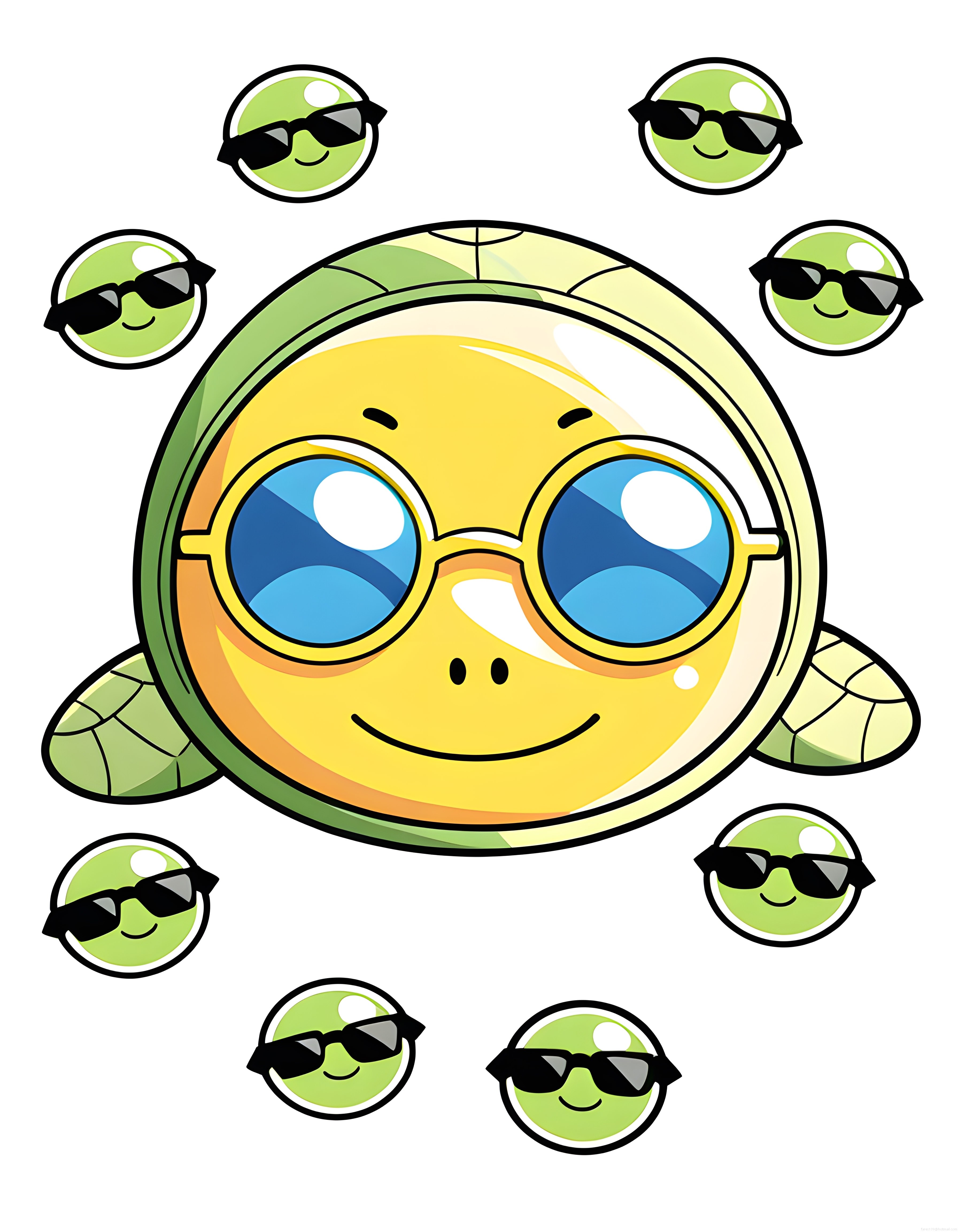 Güneş Gözlüklü Eğlenceli Limon Karakteri ve Cool Yeşil Yaprakçıklar Sticker Seti