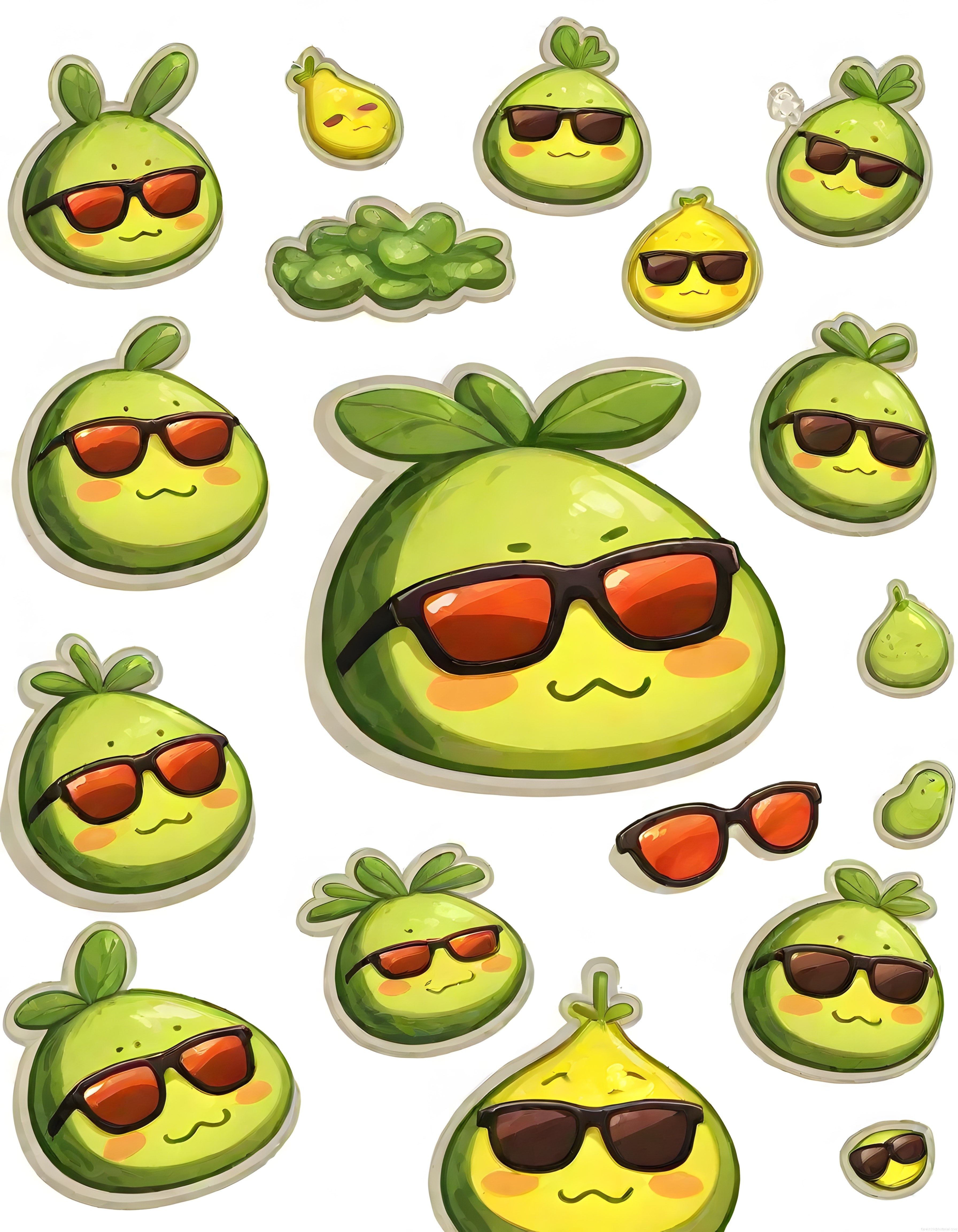 Güneş Gözlüklü Havalı Avokado Karakterleri ve Sevimli Sticker Koleksiyonu