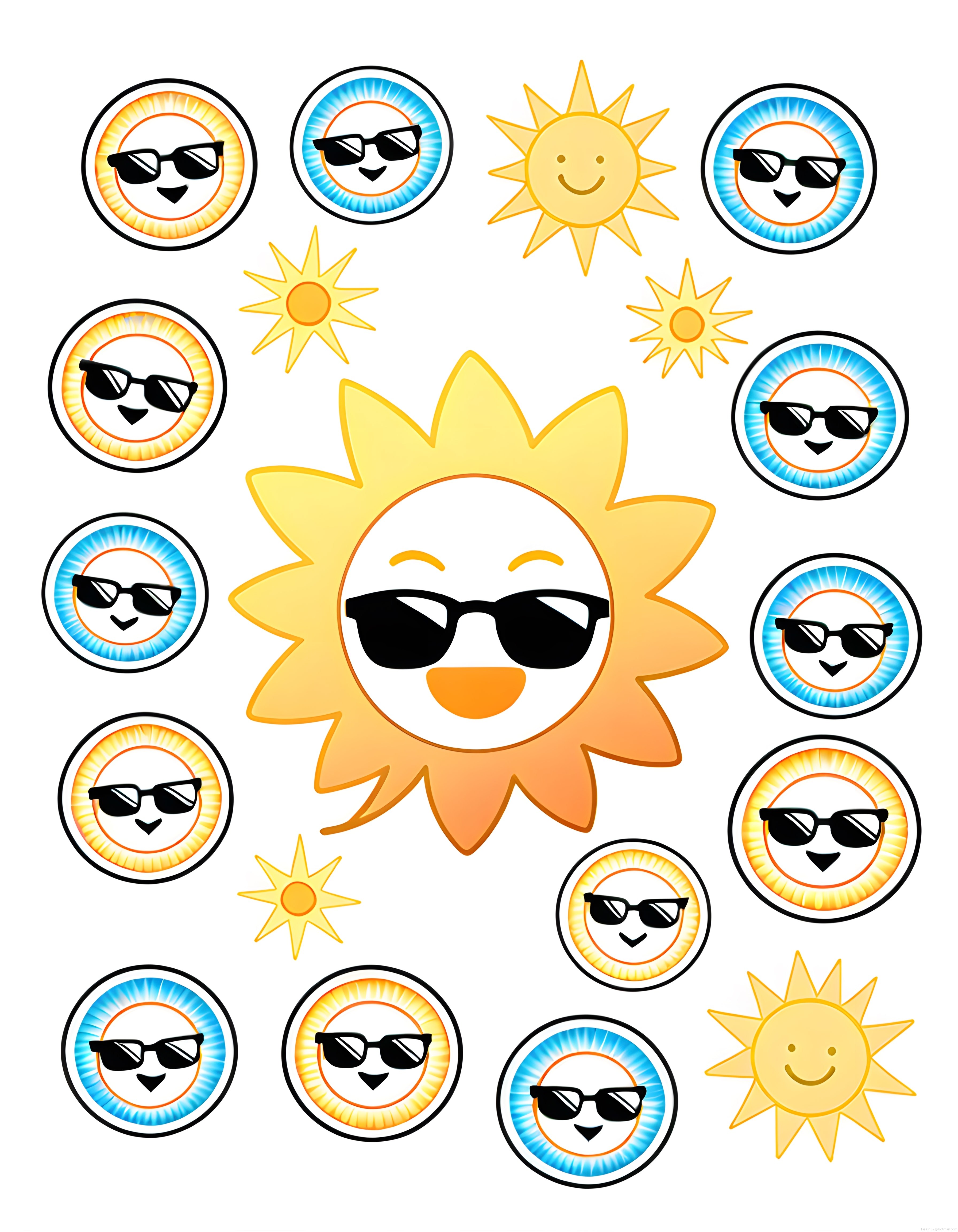 Güneş Gözlüklü Havalı Güneş Maskotu ve Yaz Temalı Eğlenceli Sticker Grafikleri