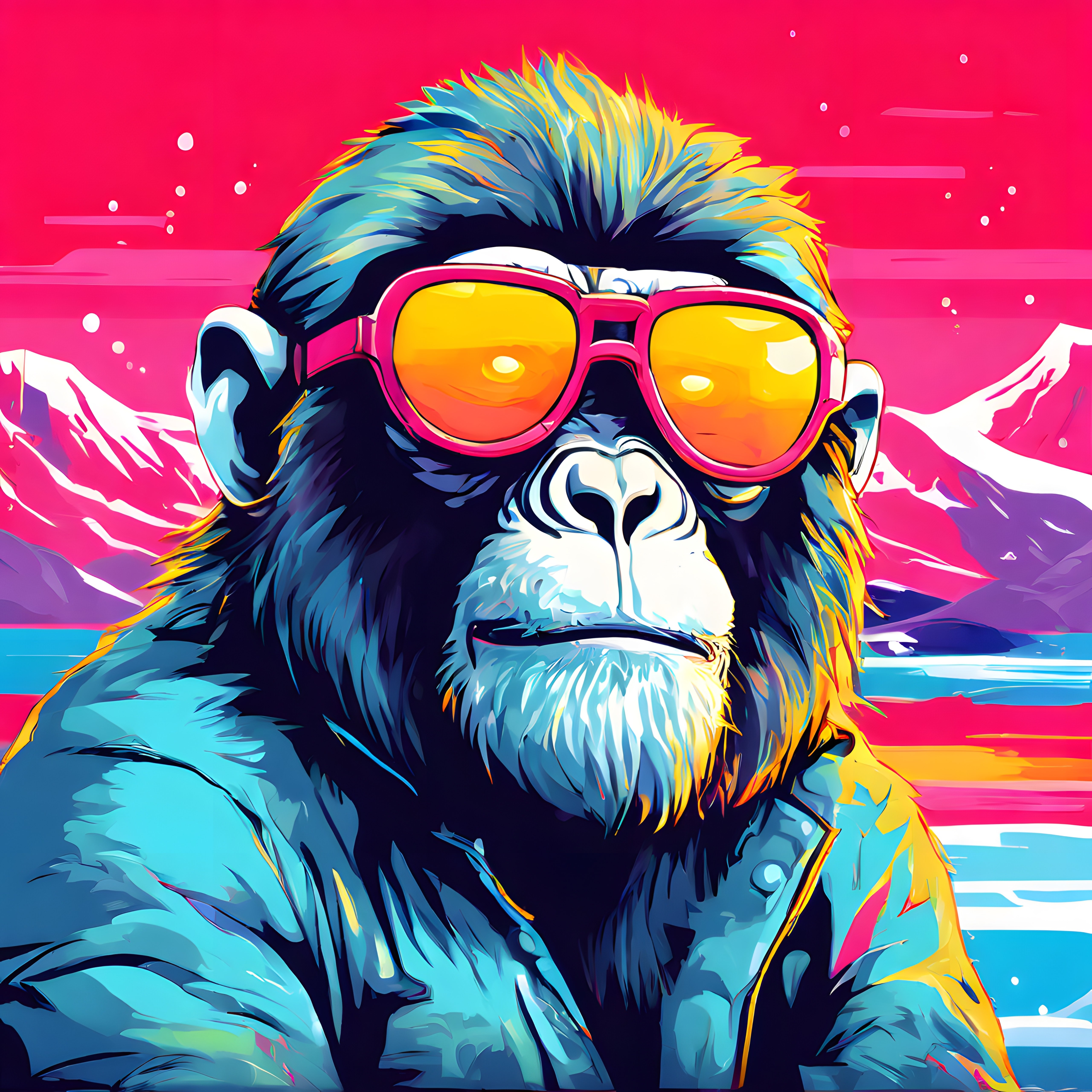 Güneş Gözlüklü Neon Maymun: Pop Art Dijital İllüstrasyon ve Renkli Modern Sanat
