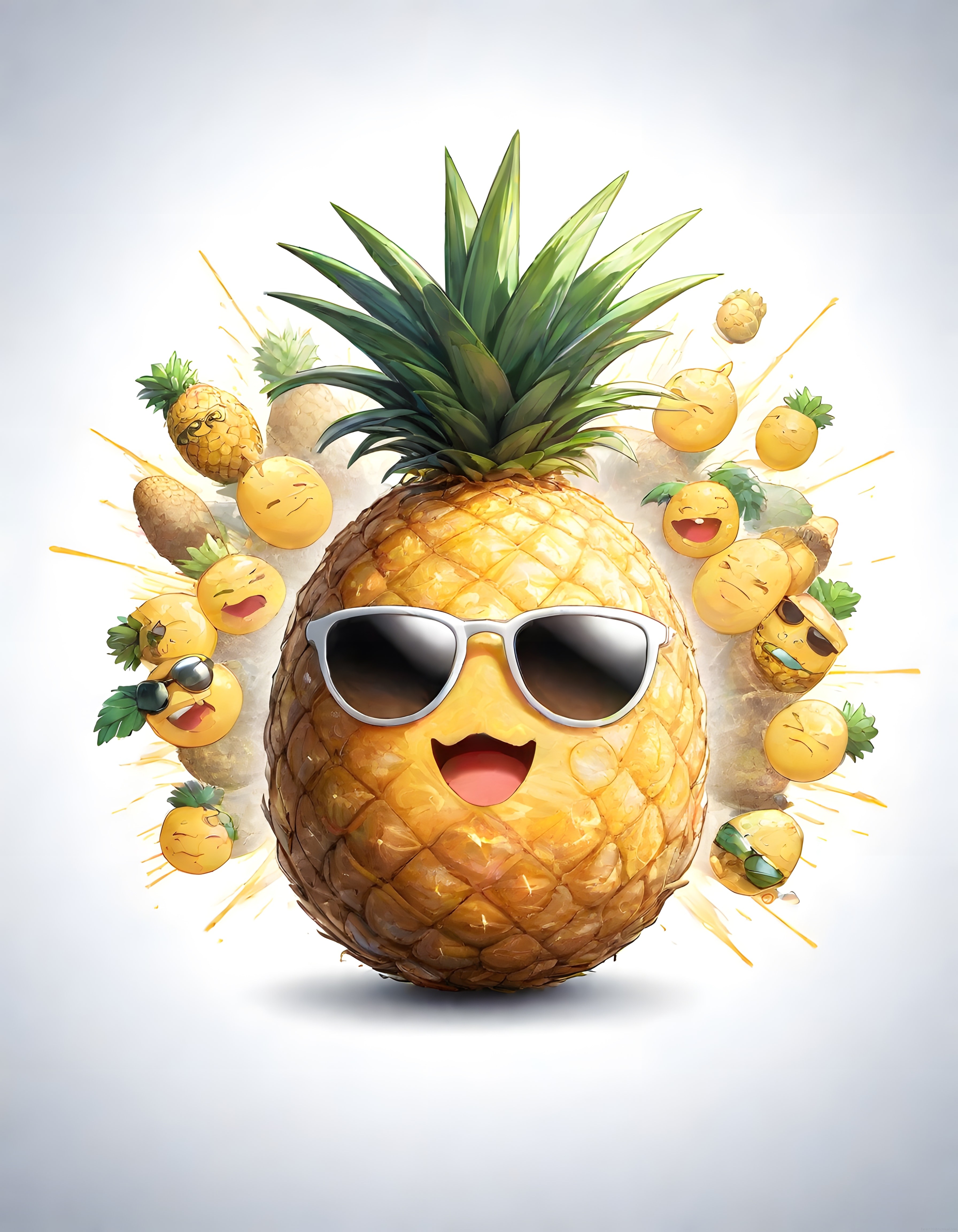 Güneş Gözlüklü Neşeli Ananas ve Çılgın Mini Arkadaşlarının Renkli Partisi