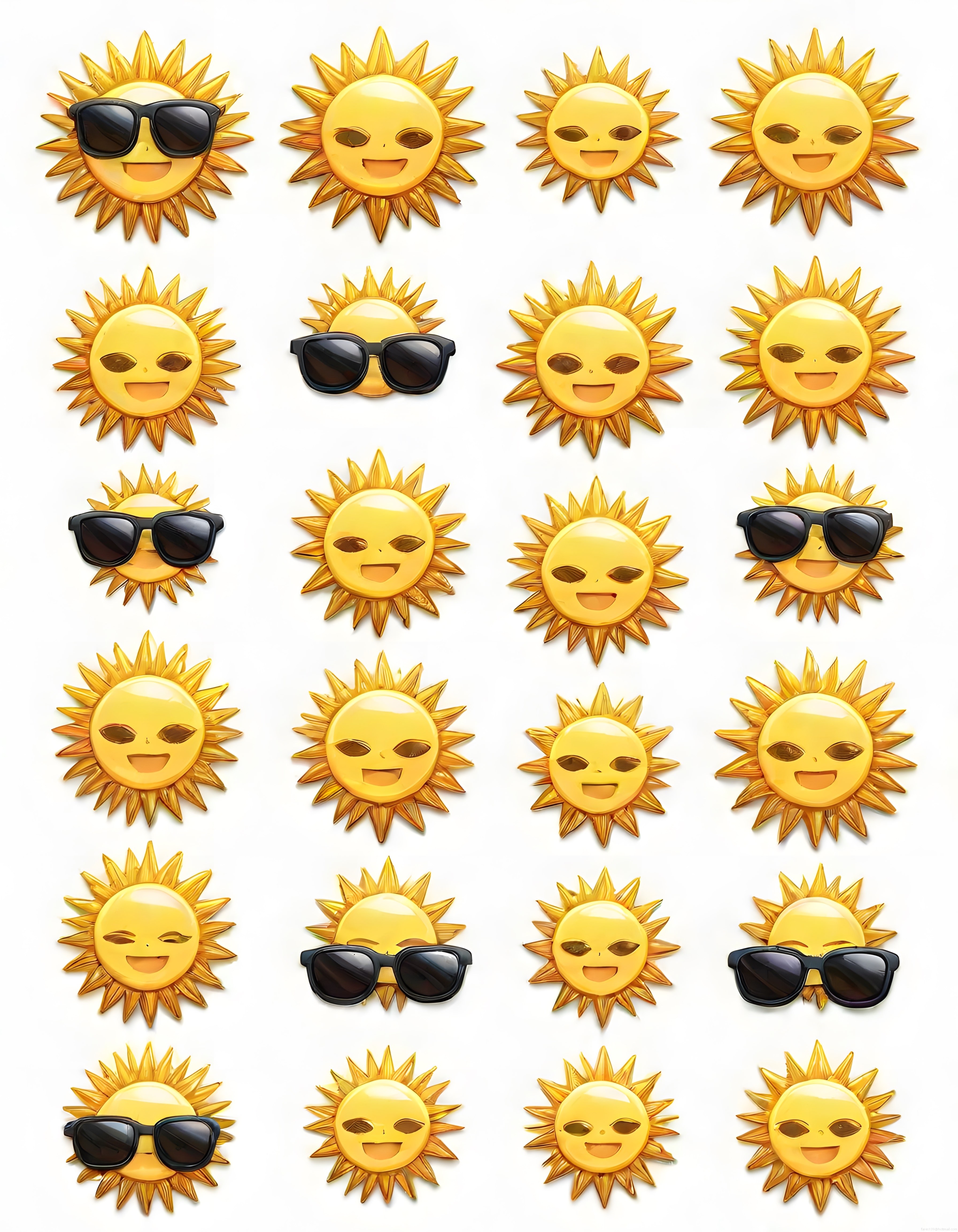 Güneş Gözlüklü ve Gülümseyen 3D Güneş Emoji Karakter Koleksiyonu