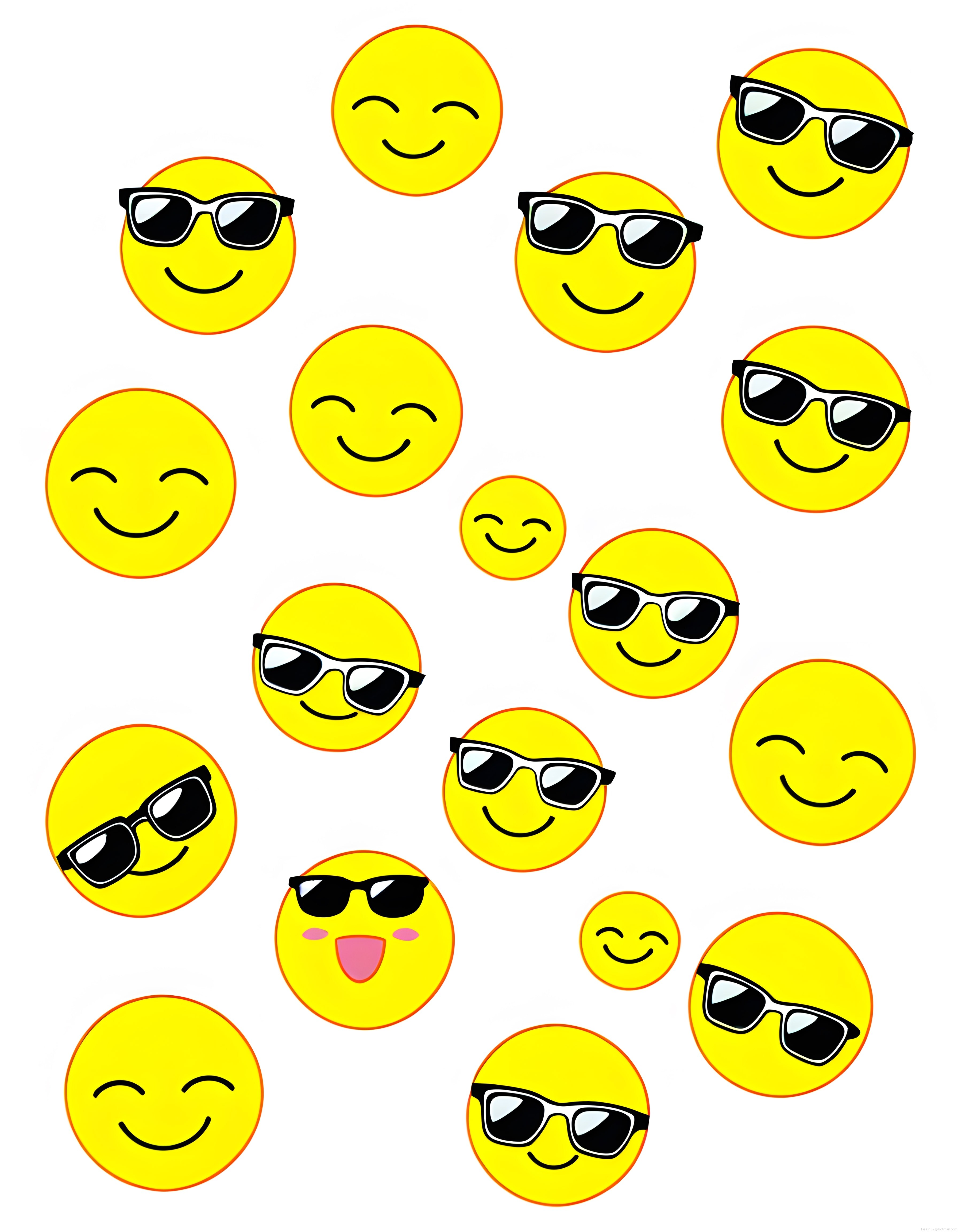 güneş gözlüklü ve gülümseyen emoji yüzlerinden oluşan neşeli desen