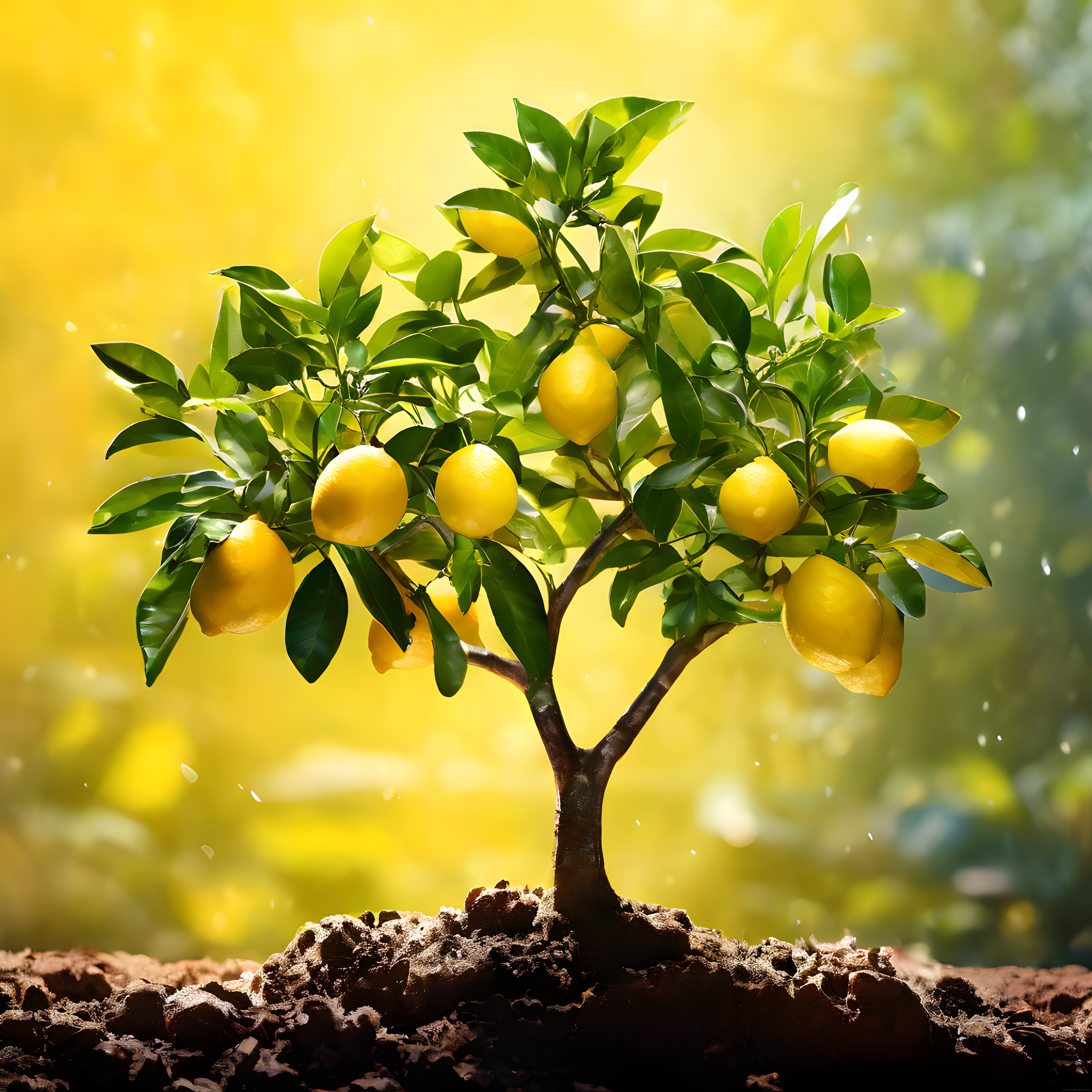 Güneş Işığı Altında Taze Sarı Limonlarıyla Dolu Verimli Bir Limon Fidanı