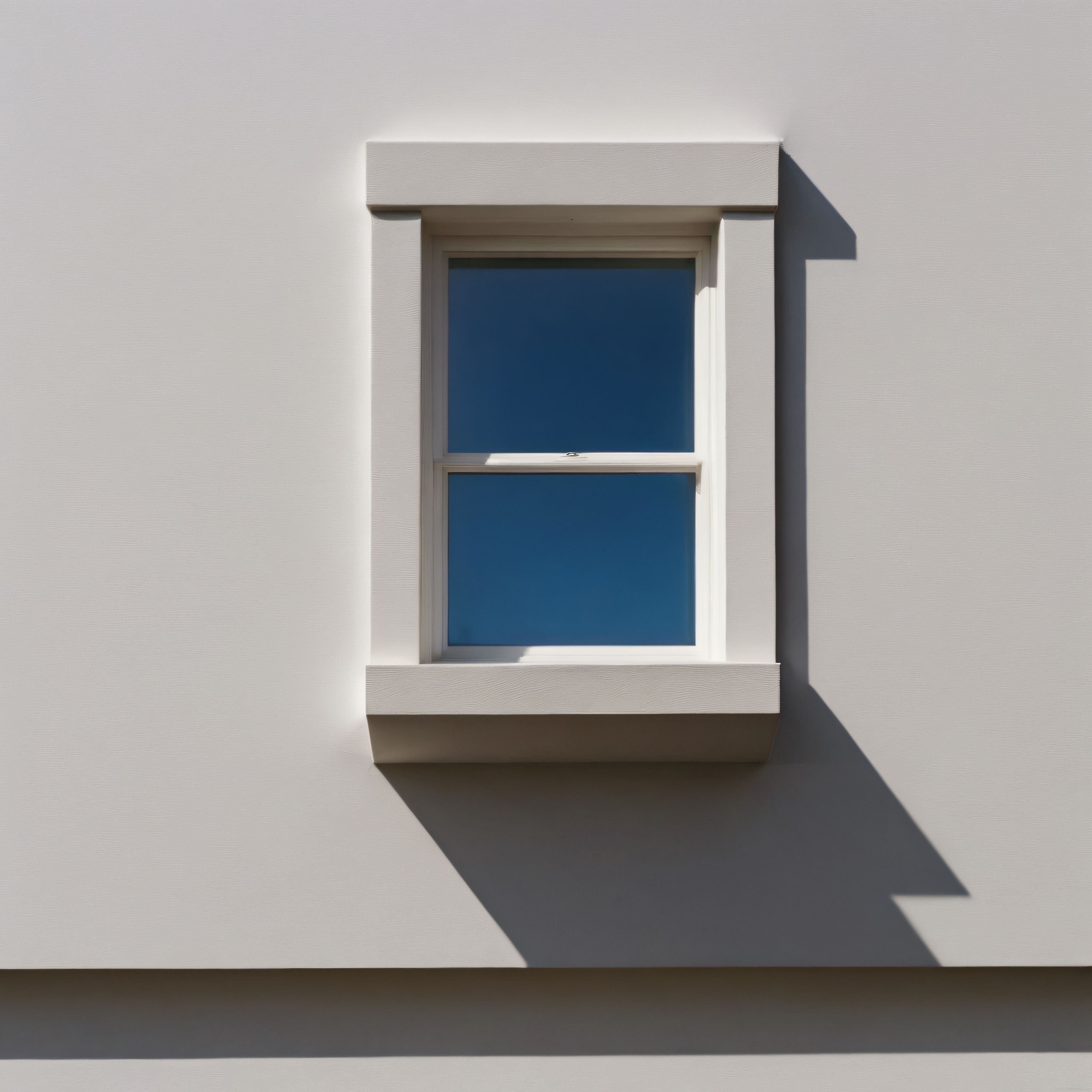 Güneş Işığında Beyaz Cephe ve Mavi Pencerenin Minimalist Uyumu