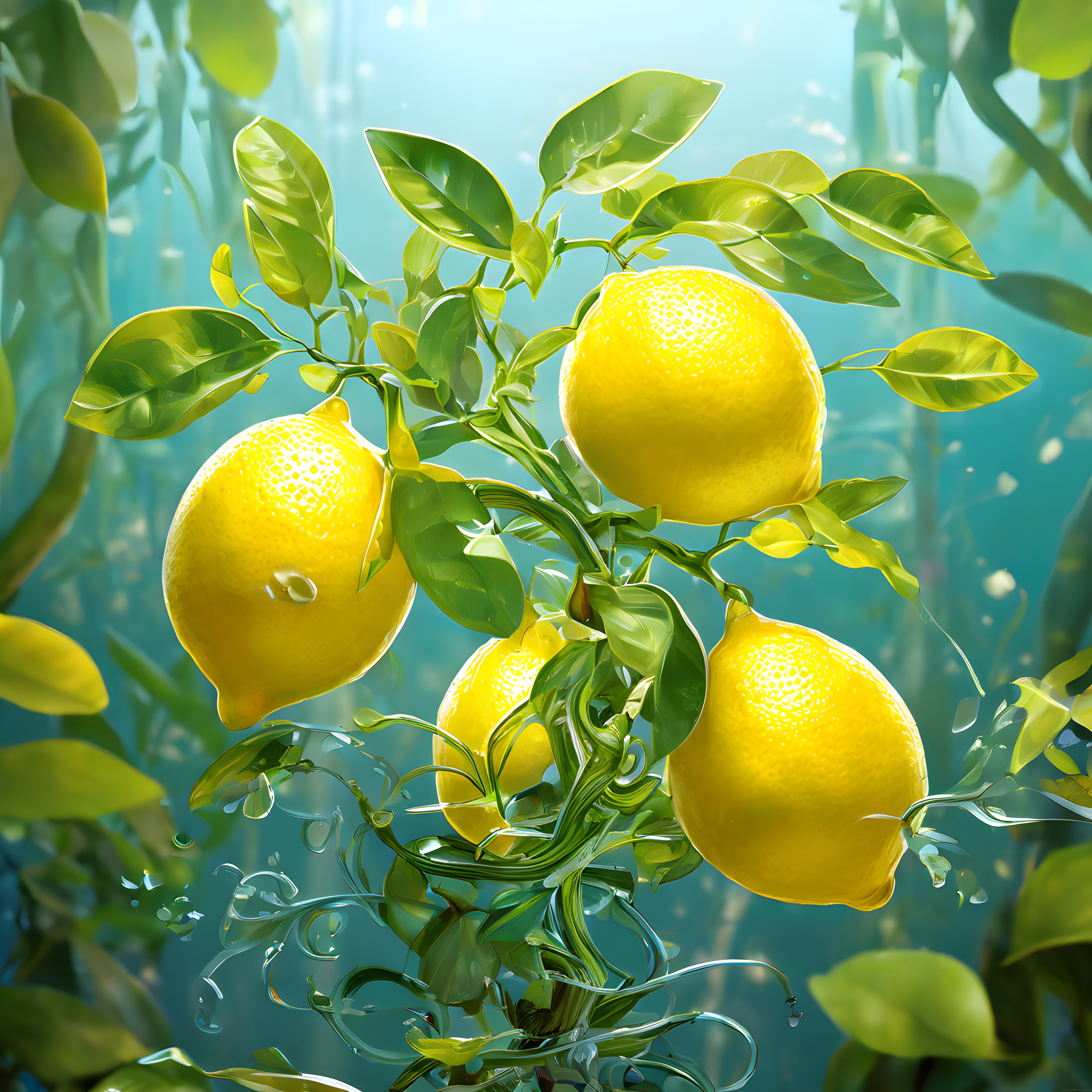 Güneş Işığında Parıldayan Limonlar: Sulak ve Canlı Dijital Doğa Çalışması
