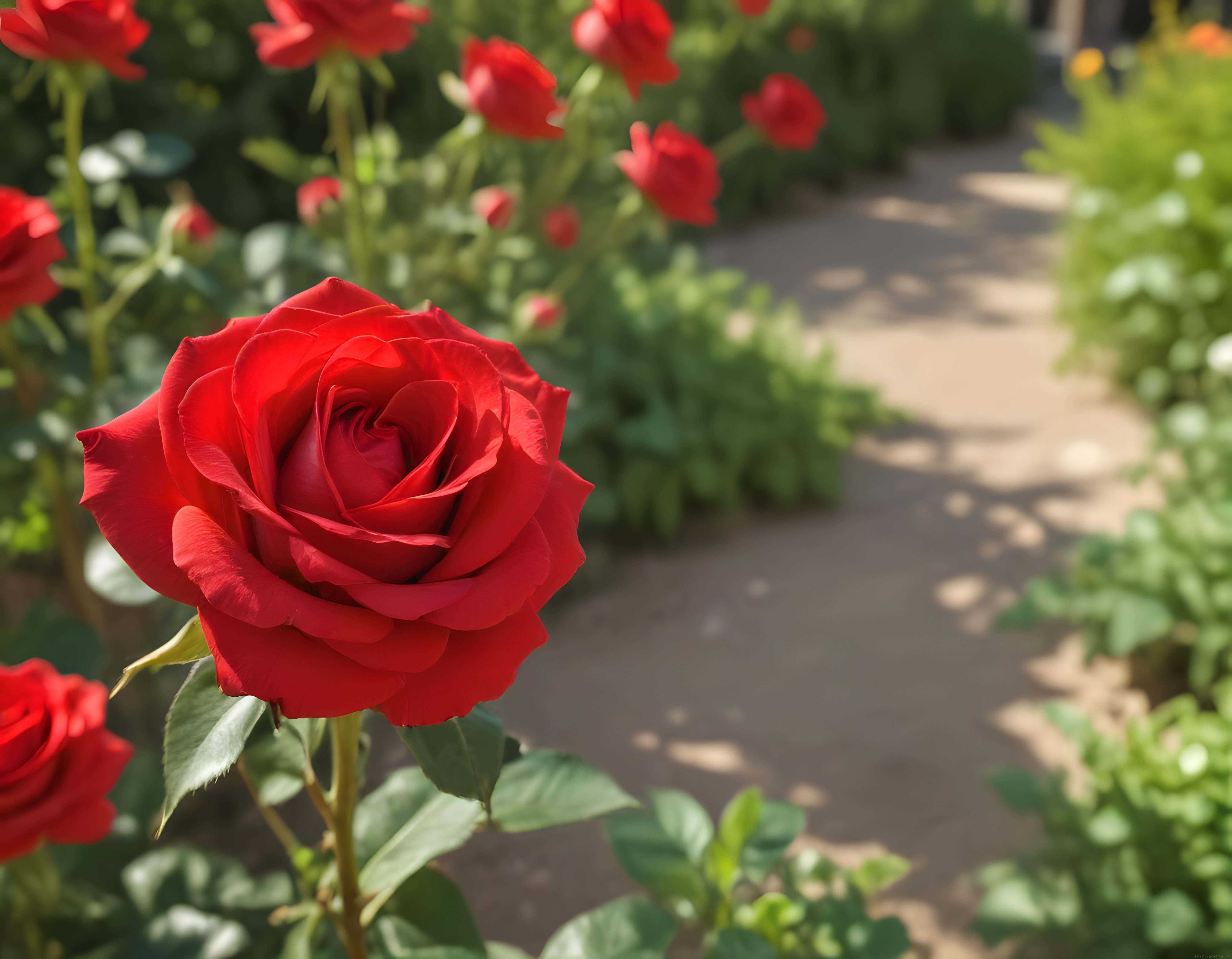 Güneş Işığında Parlayan Kırmızı Gül ve Bahçedeki Huzur Dolu Anlar