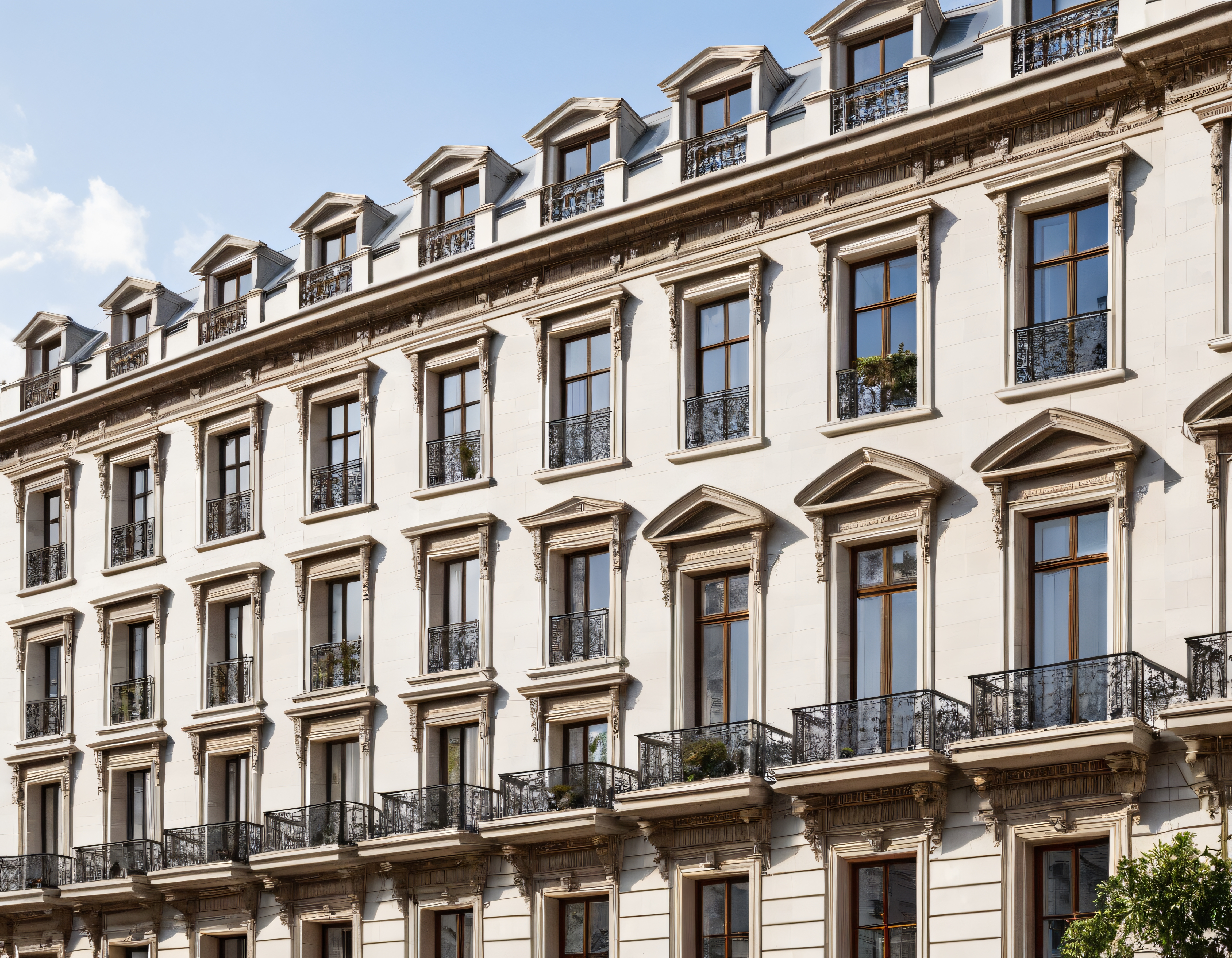 Güneş Işığında Tarihi Avrupa Apartmanının Elegan Cephesi ve Fransız Balkonları