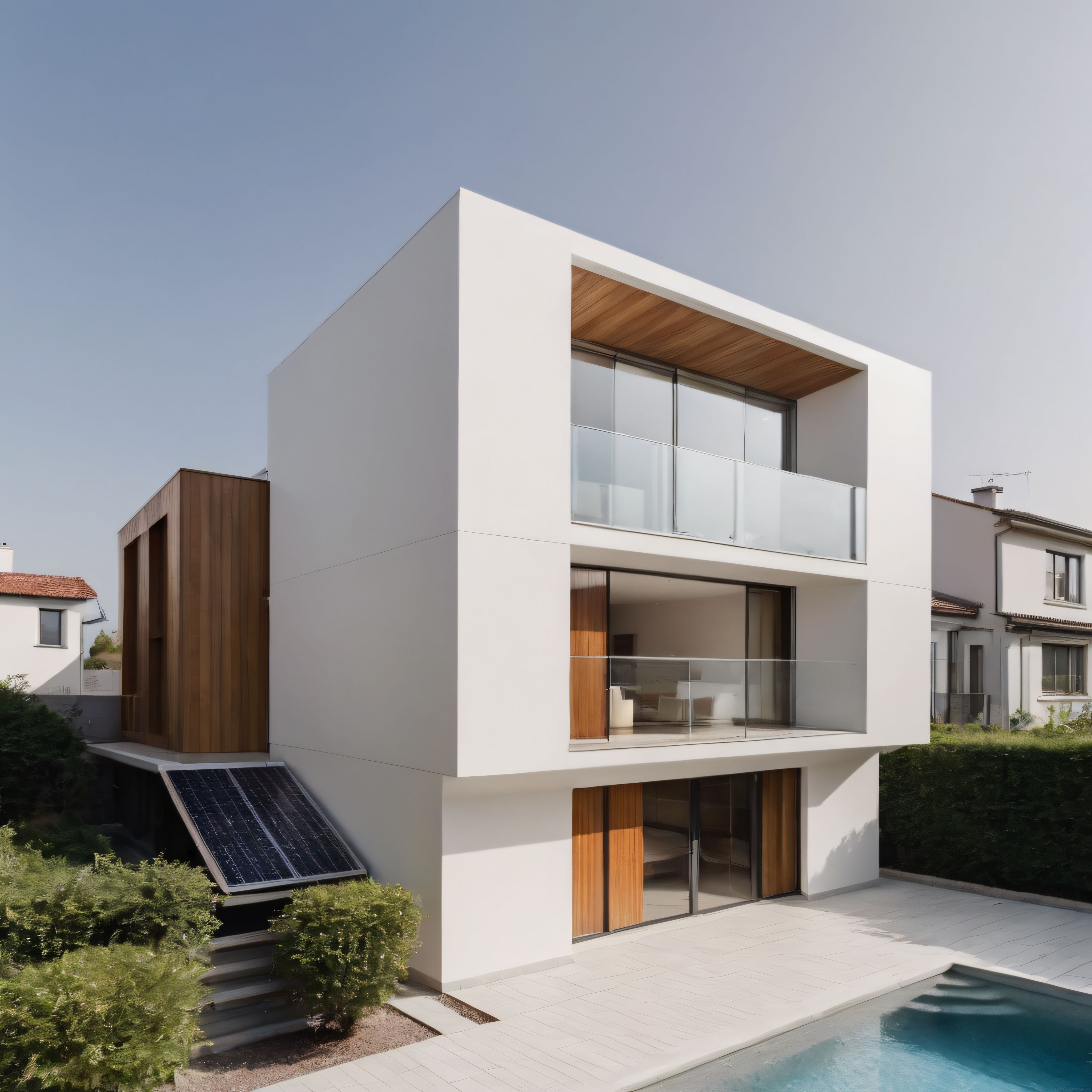 Güneş Panelli Minimalist Villa: Modern Mimari ve Kübik Tasarımın Buluşması