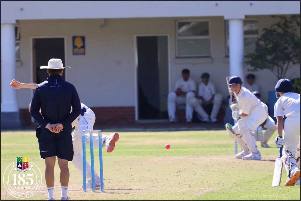 Güneşli Günde Cricket Sahasında Beyaz Formalı Oyuncuların Atış Anı ve Hakem
