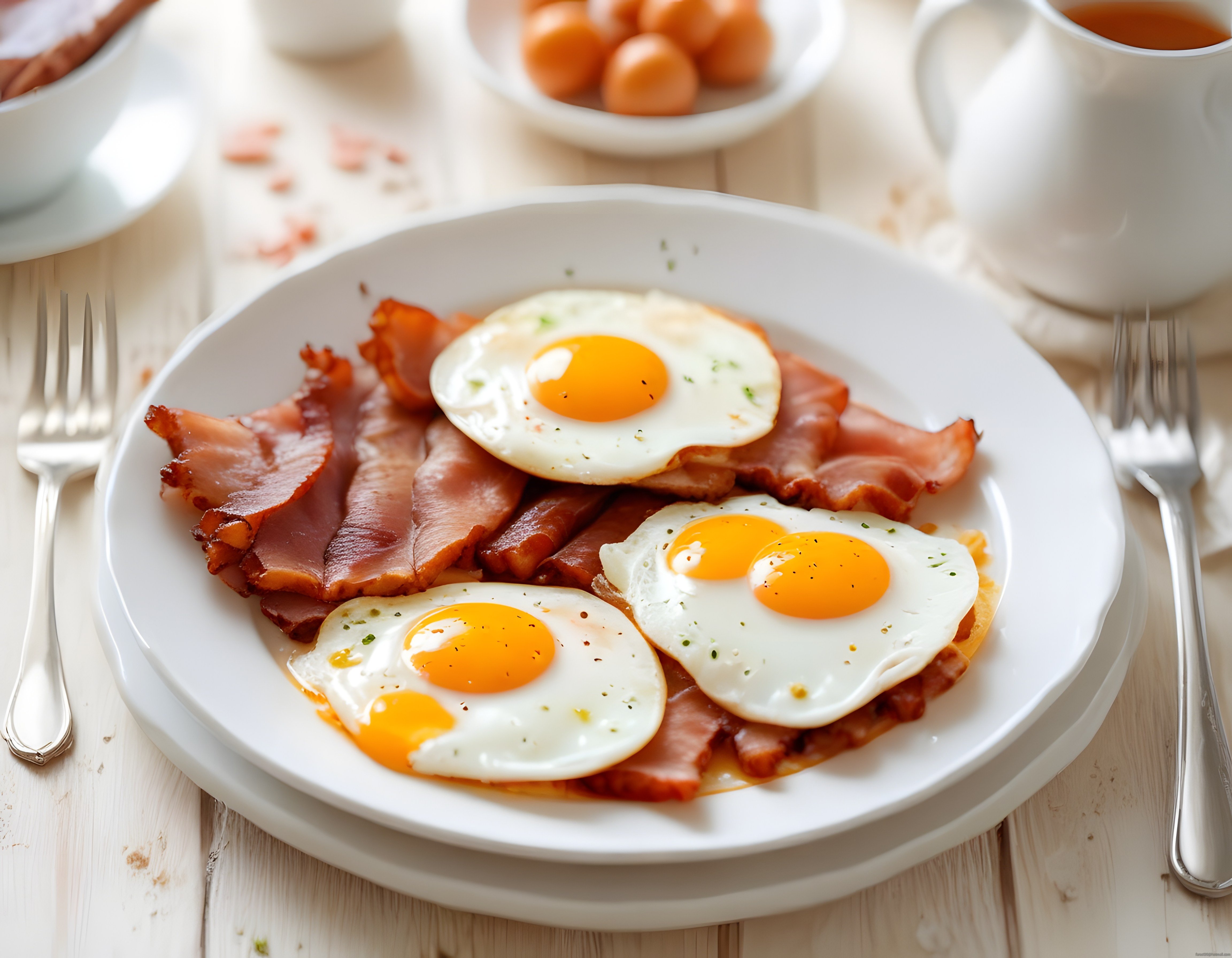 Güneşte Yumurta ve Çıtır Bacon Dilimleriyle Karşılayan Sıcacık Kahvaltı Sofrası