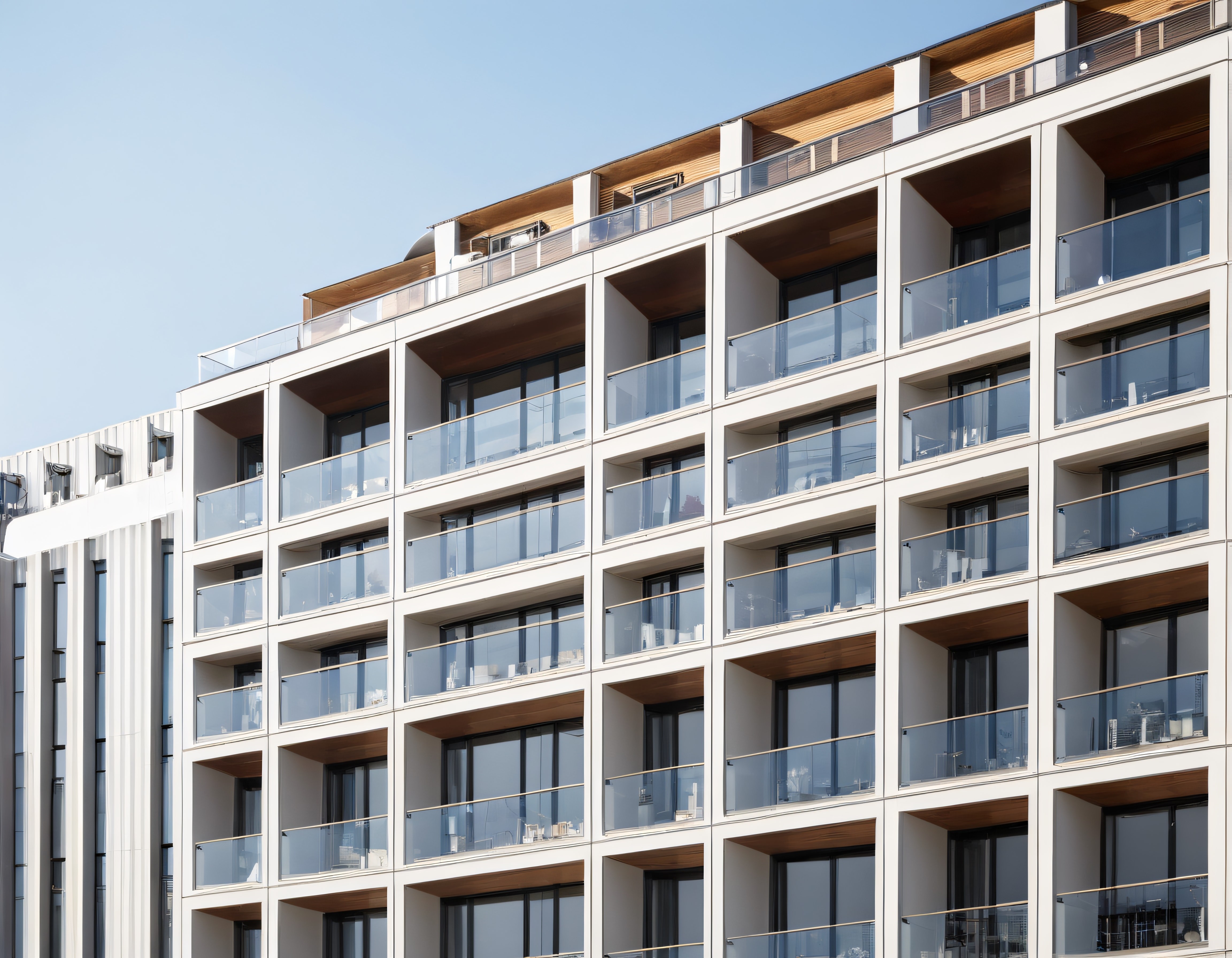 Günışığında Çağdaş Apartman Mimarisi, Cam Balkonlar ve Geometrik Detaylar
