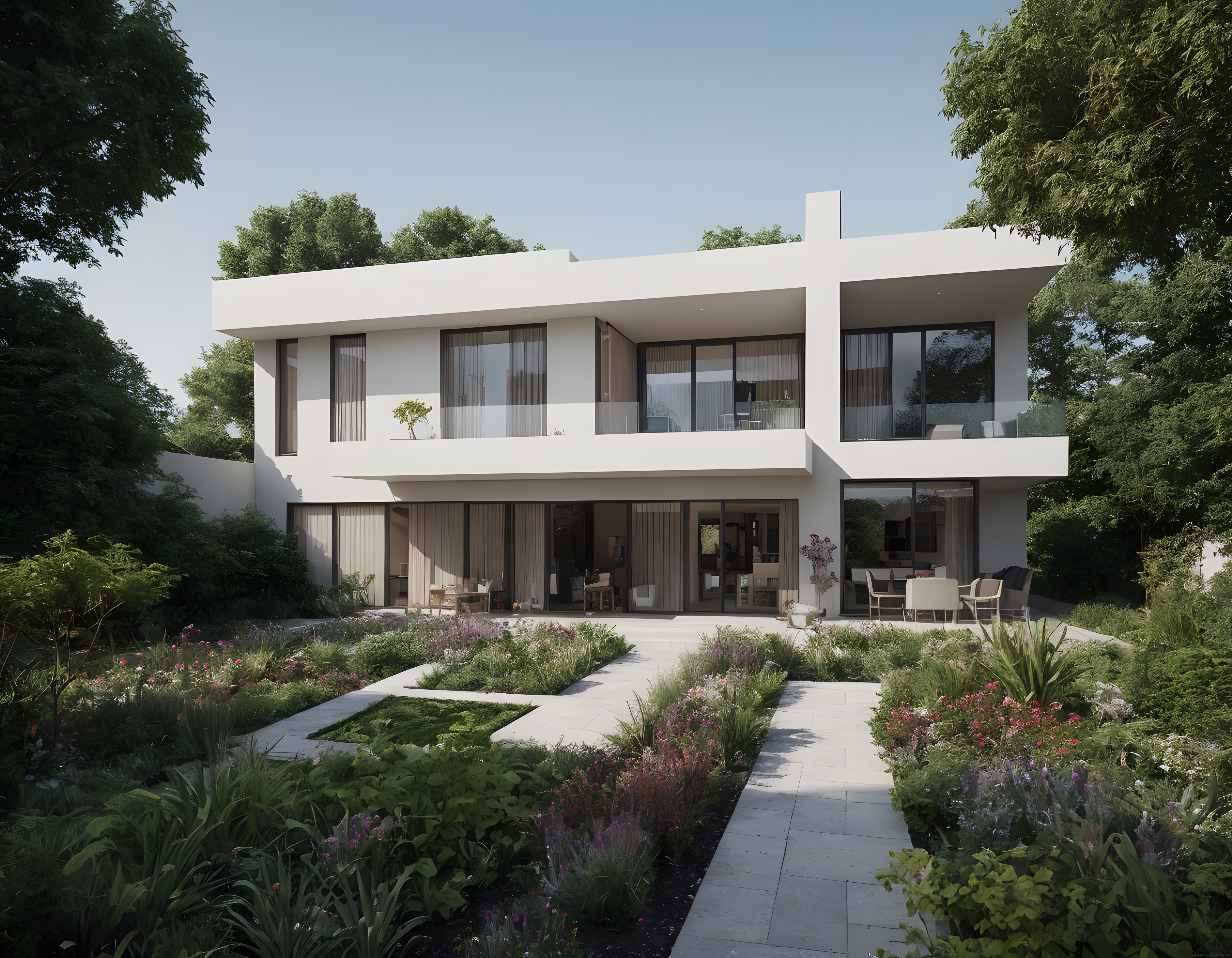 Günışığında Işıldayan Modern Mimari: Beyaz Villa ve Doğal Peyzaj Bahçesi