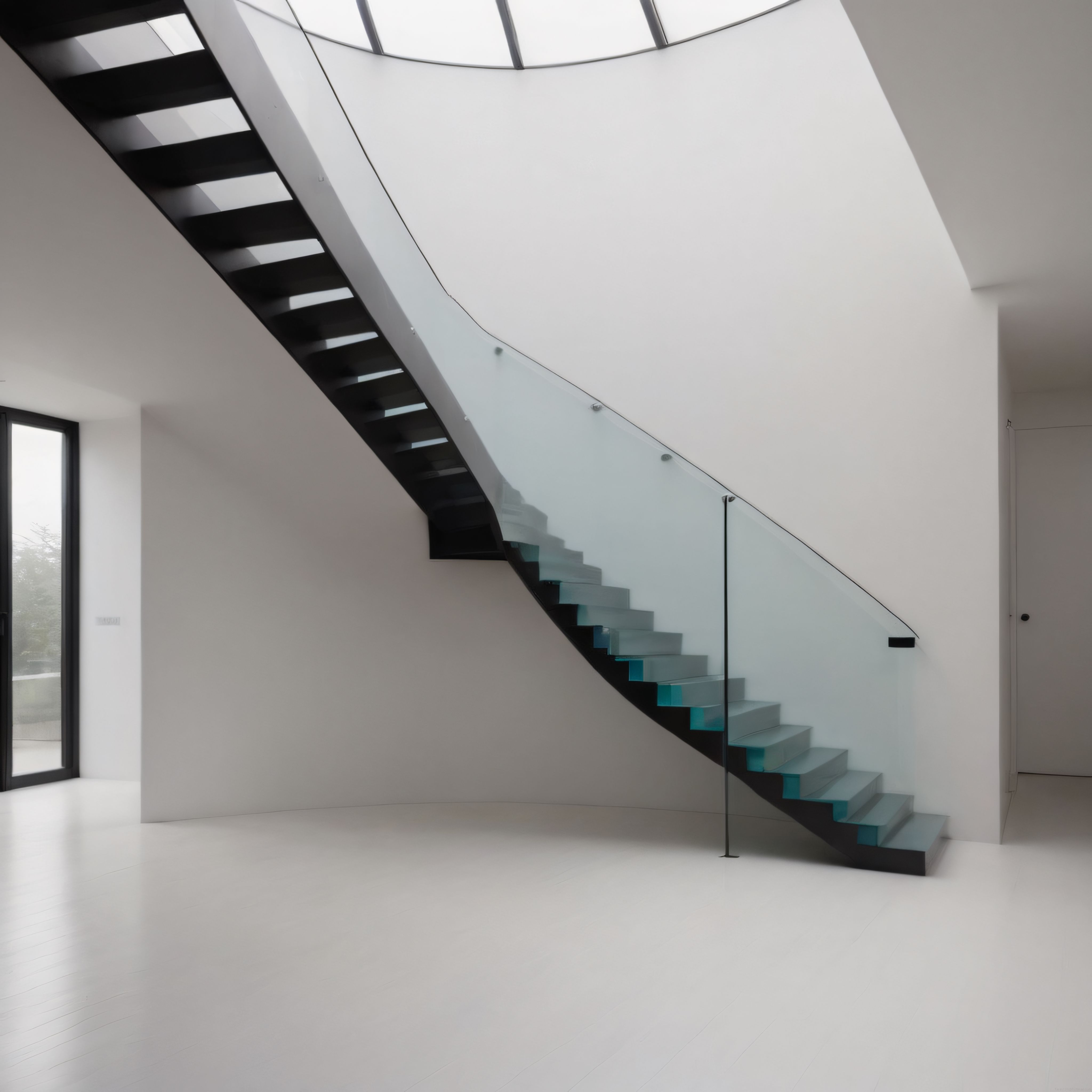 Günışığıyla Aydınlanan Cam Basamaklı Modern Merdiven ve Minimalist İç Mekan