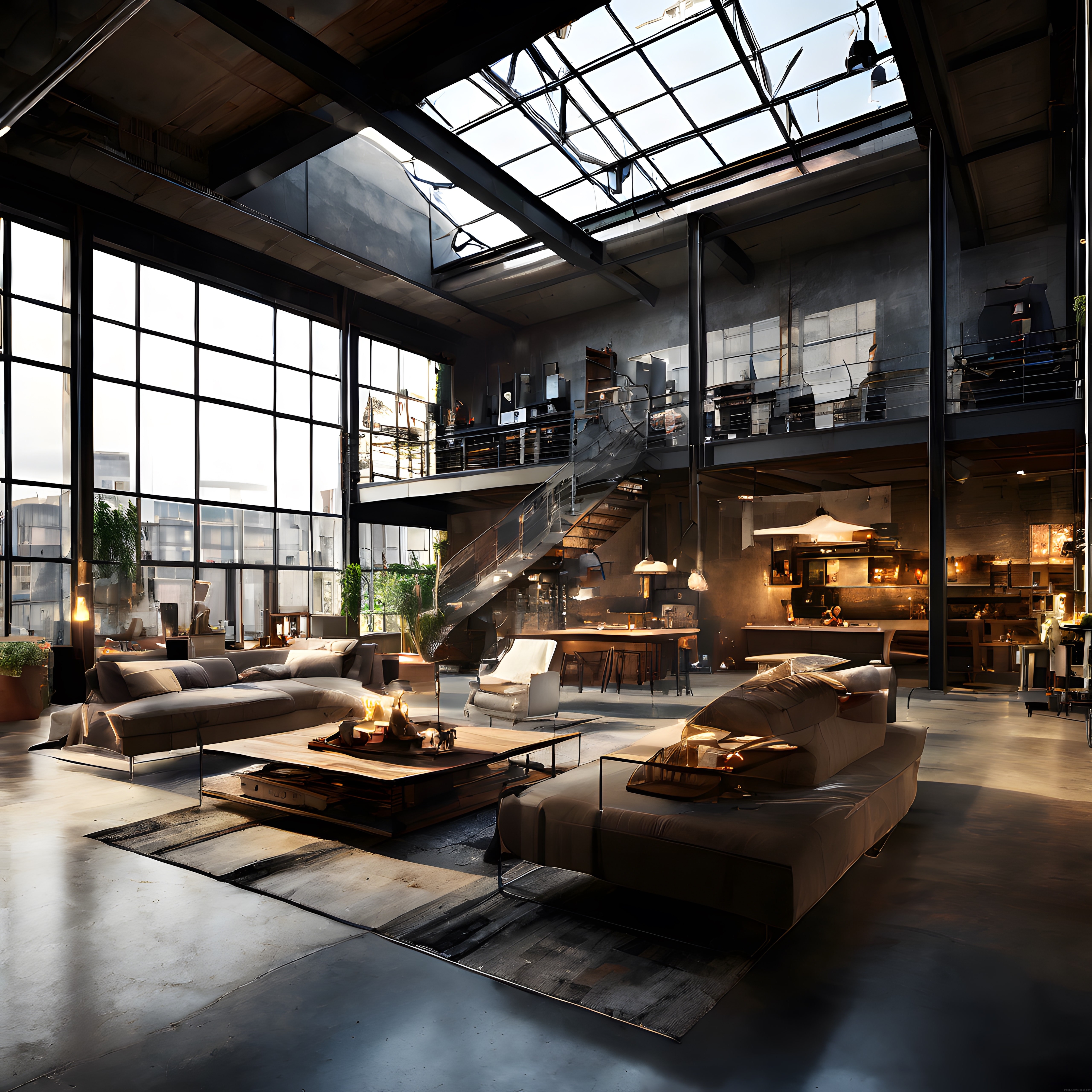 Günışığıyla Aydınlanan Geniş Hacimli Endüstriyel Loft Daire İç Mekanı