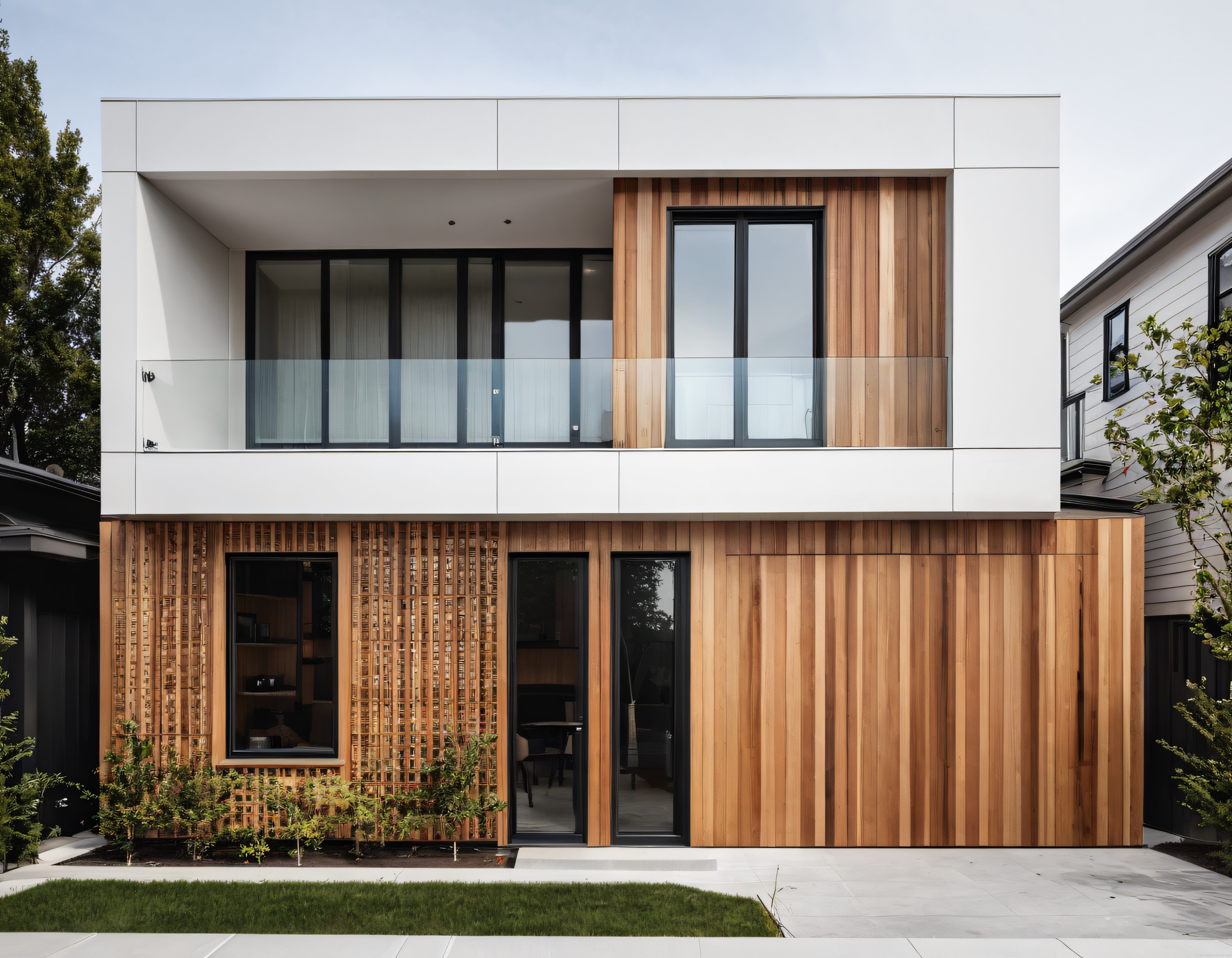 Günümüzün Sadeliğini Yansıtan Ahşap Ve Beyaz Cepheli Modern Villa Tasarımı