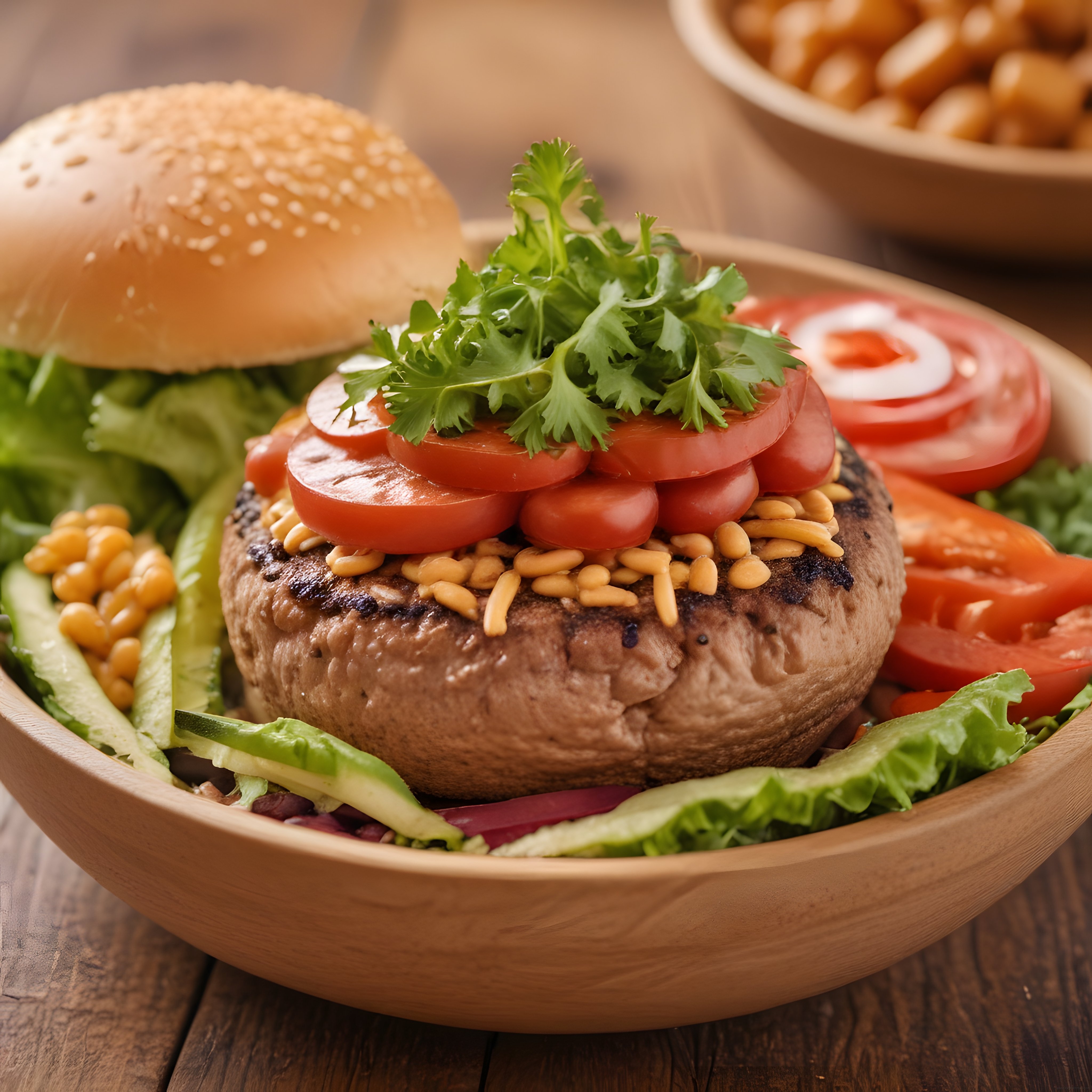 Gurme Burger Kasesi: Izgara Köfte, Domates ve Kişniş ile Lezzet Sunumu