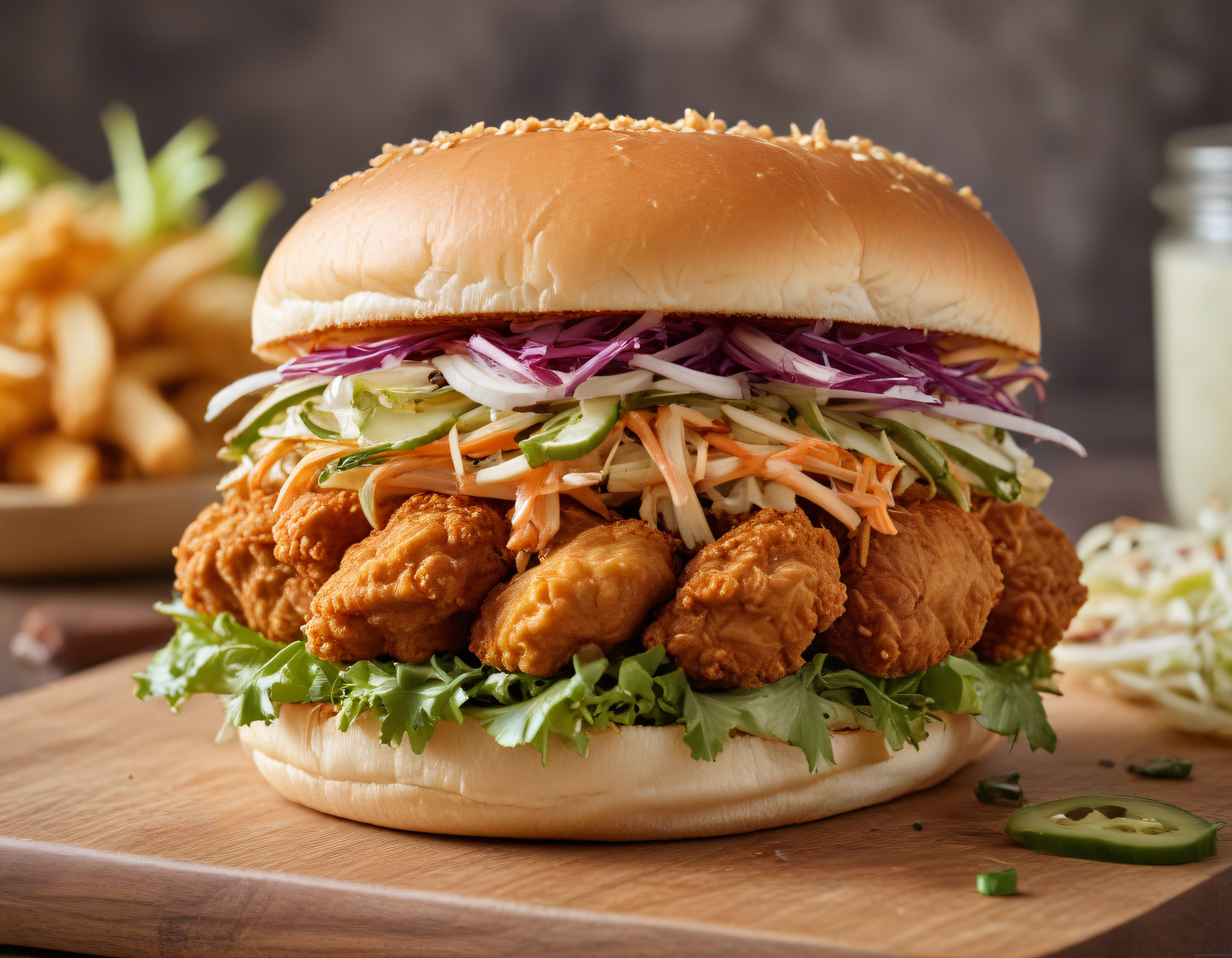 Gurme Çıtır Tavuk Burger ve Patates Kızartması ile İştah Açıcı Sunum