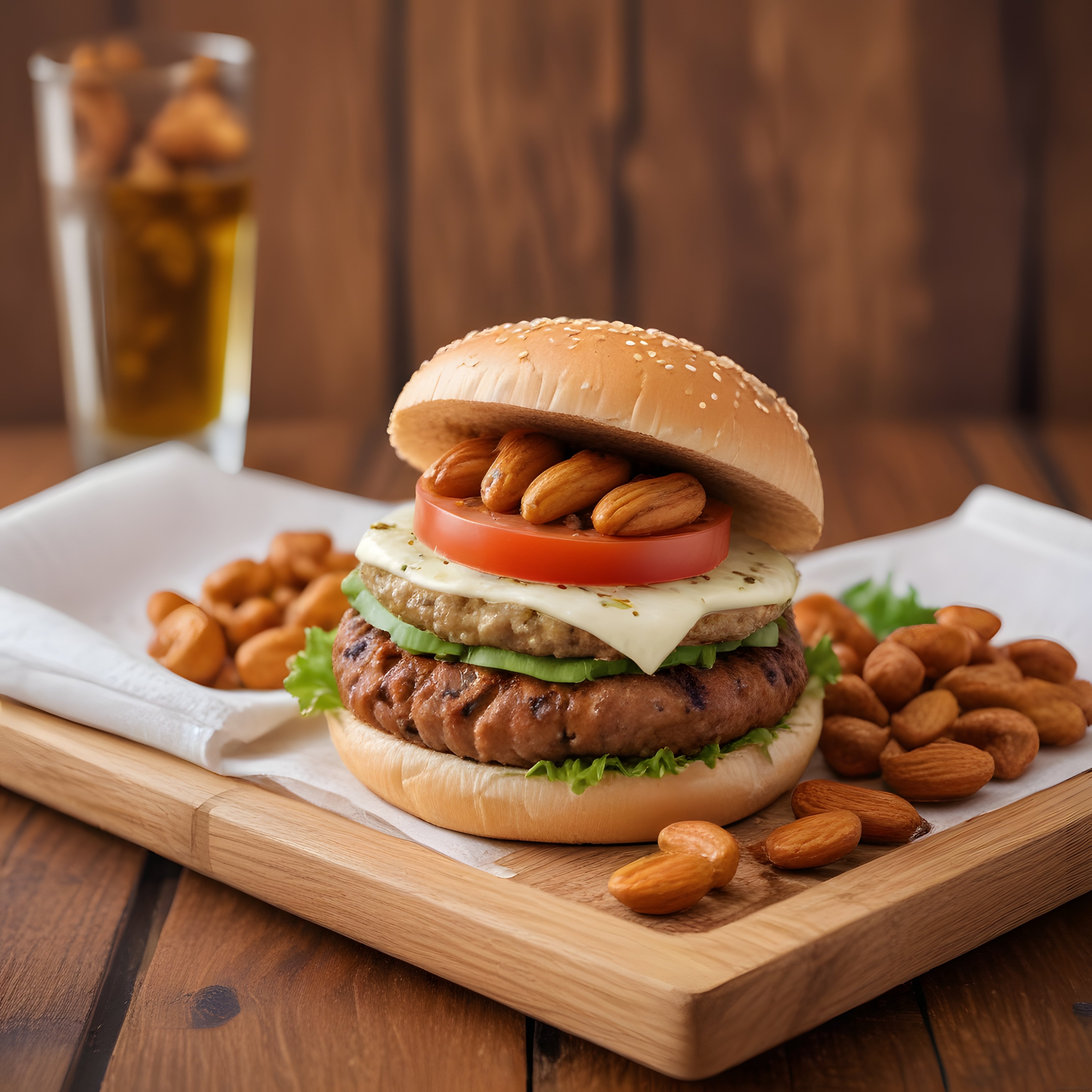 Gurme Hamburger: Bademli Özel Köfte, Peynir ve Taze Sebze Ahşap Sunum